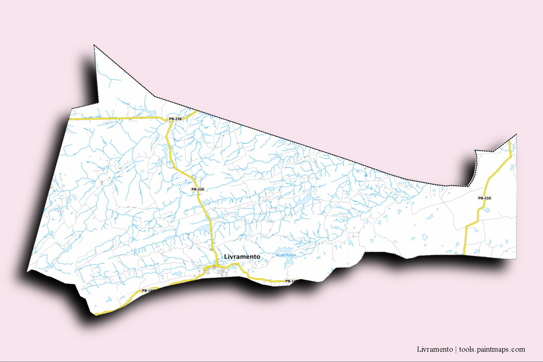 Livramento neighborhoods and villages map with 3D shadow effect