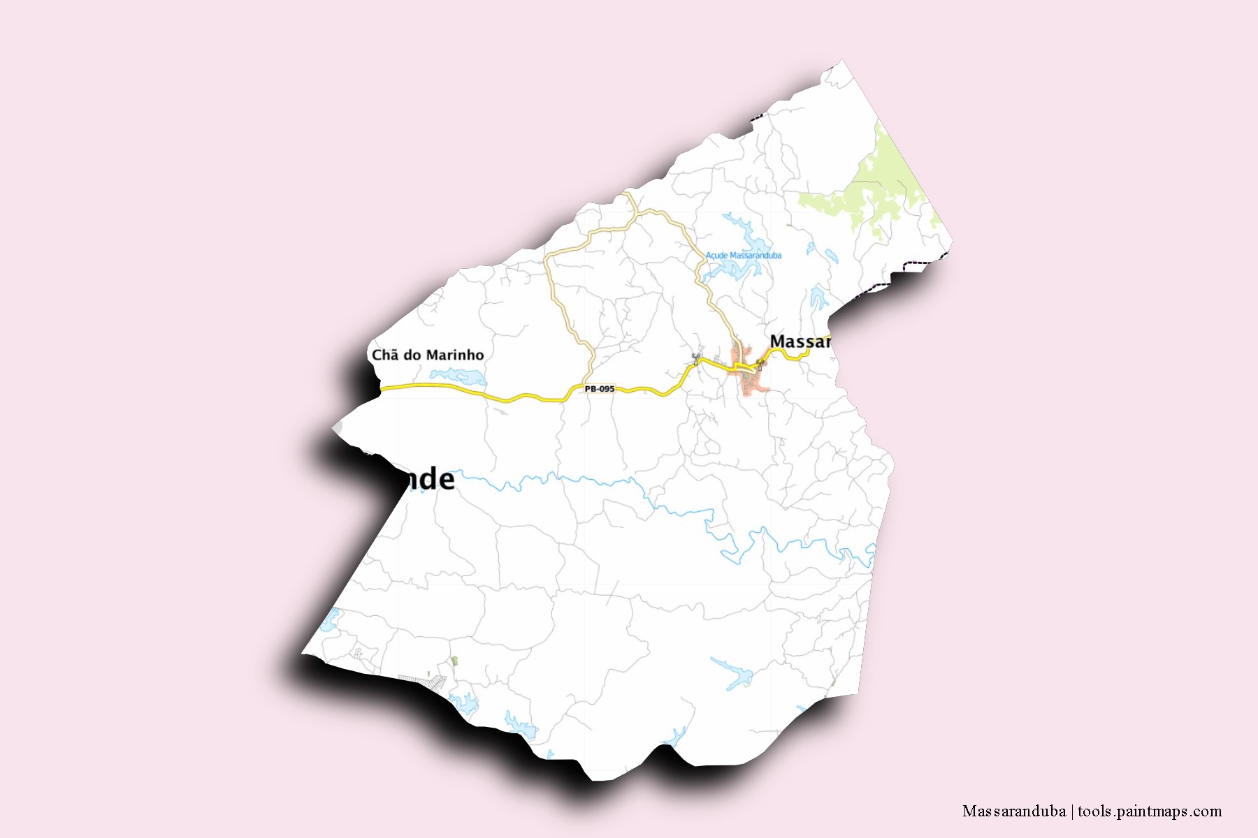 Mapa de barrios y pueblos de Massaranduba con efecto de sombra 3D