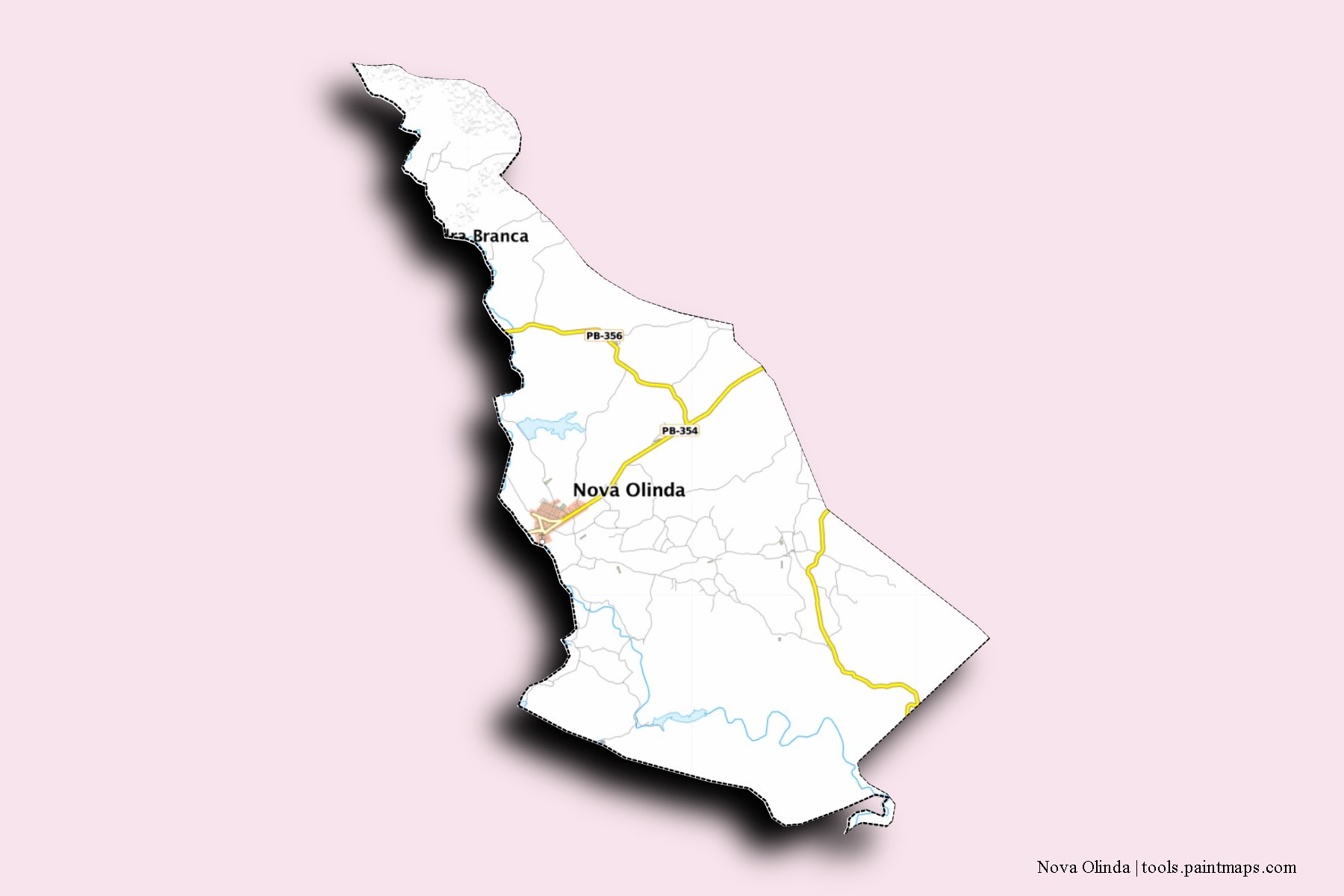 Mapa de barrios y pueblos de Nova Olinda con efecto de sombra 3D