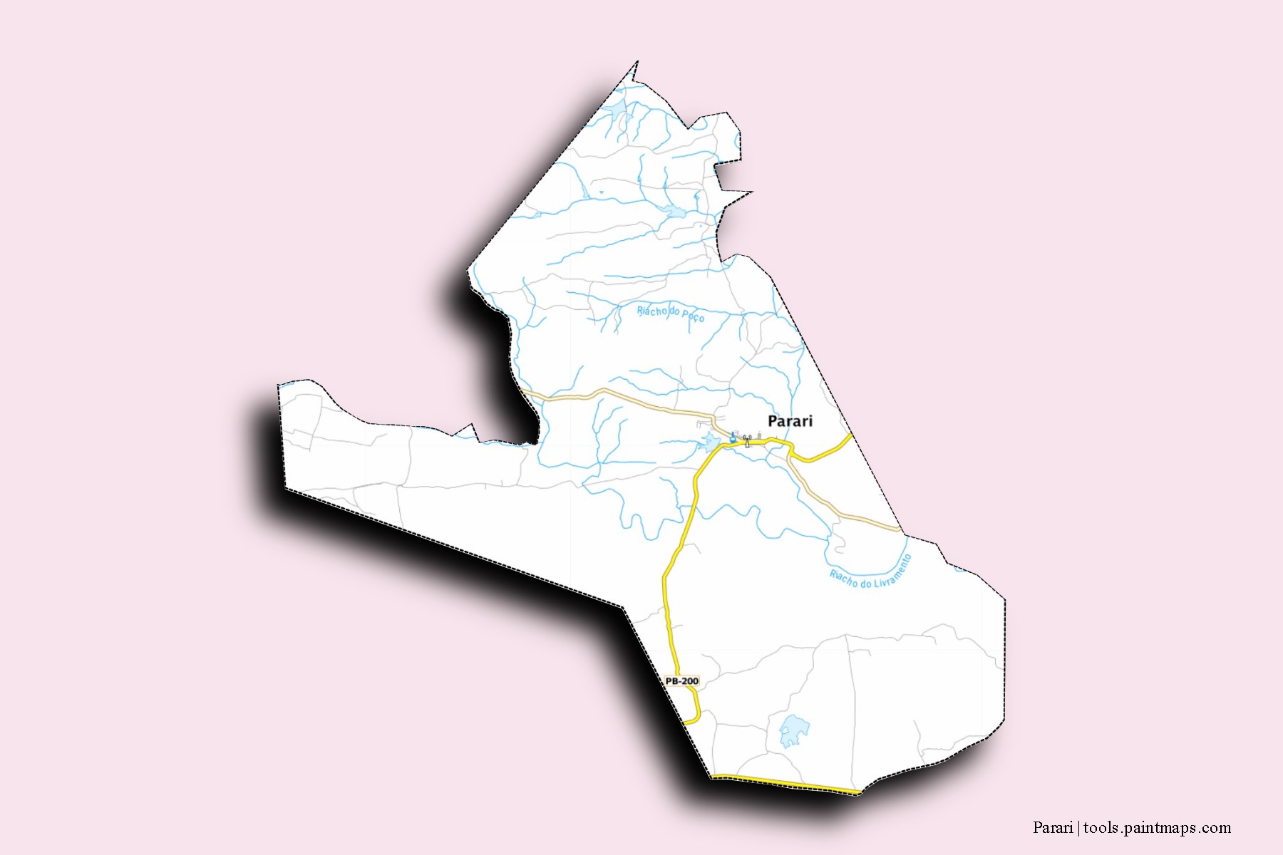 Mapa de barrios y pueblos de Parari con efecto de sombra 3D