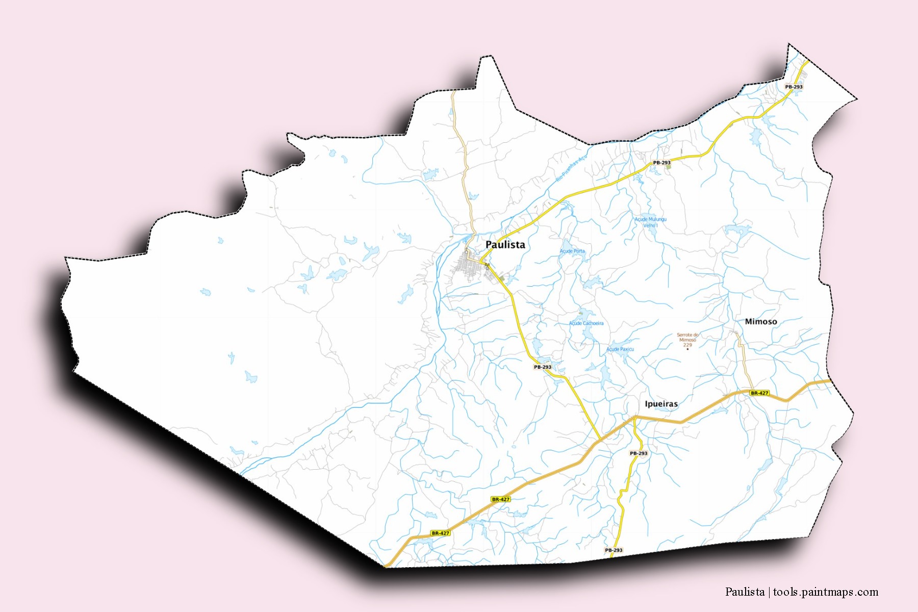 Paulista neighborhoods and villages map with 3D shadow effect