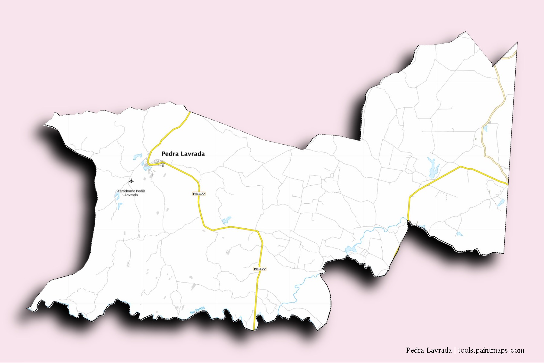 3D gölge efektli Pedra Lavrada mahalleleri ve köyleri haritası