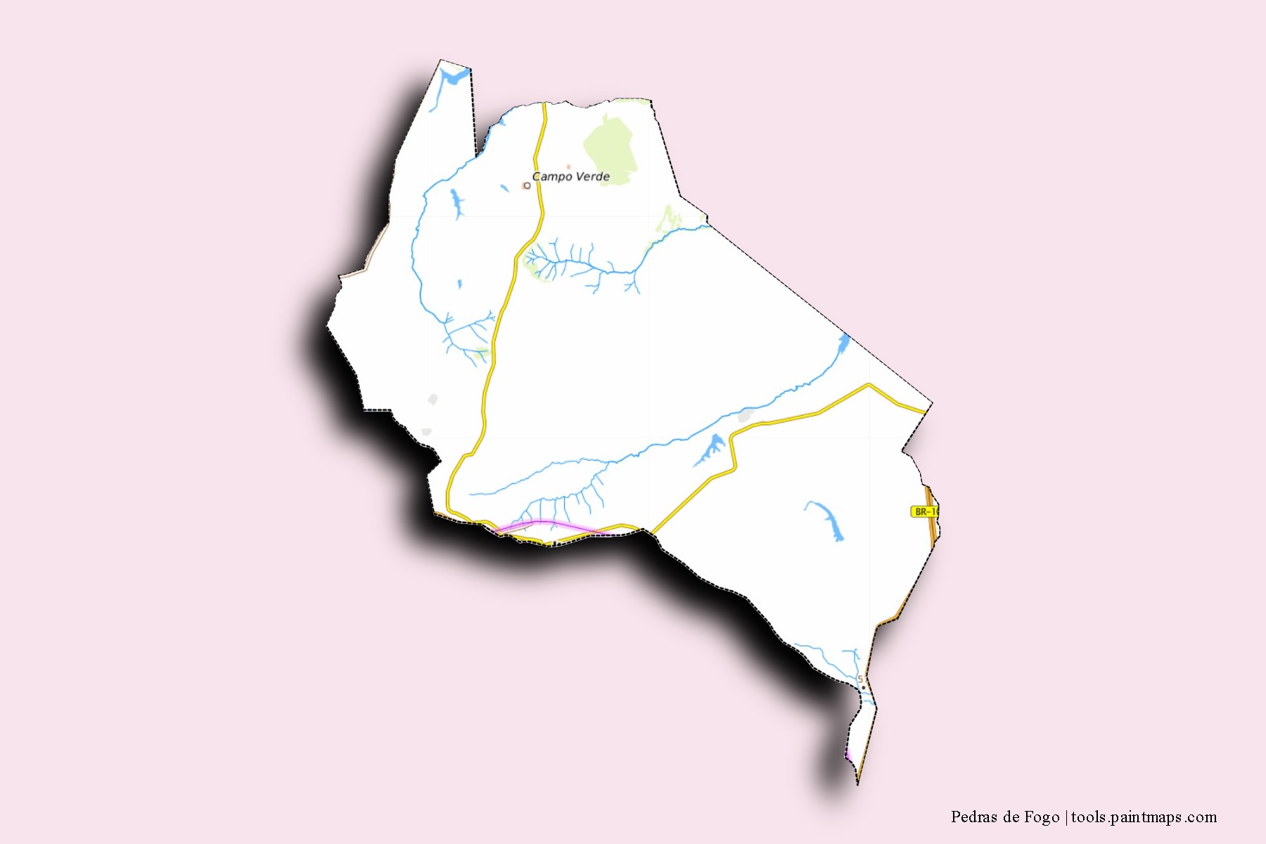 Mapa de barrios y pueblos de Pedras de Fogo con efecto de sombra 3D