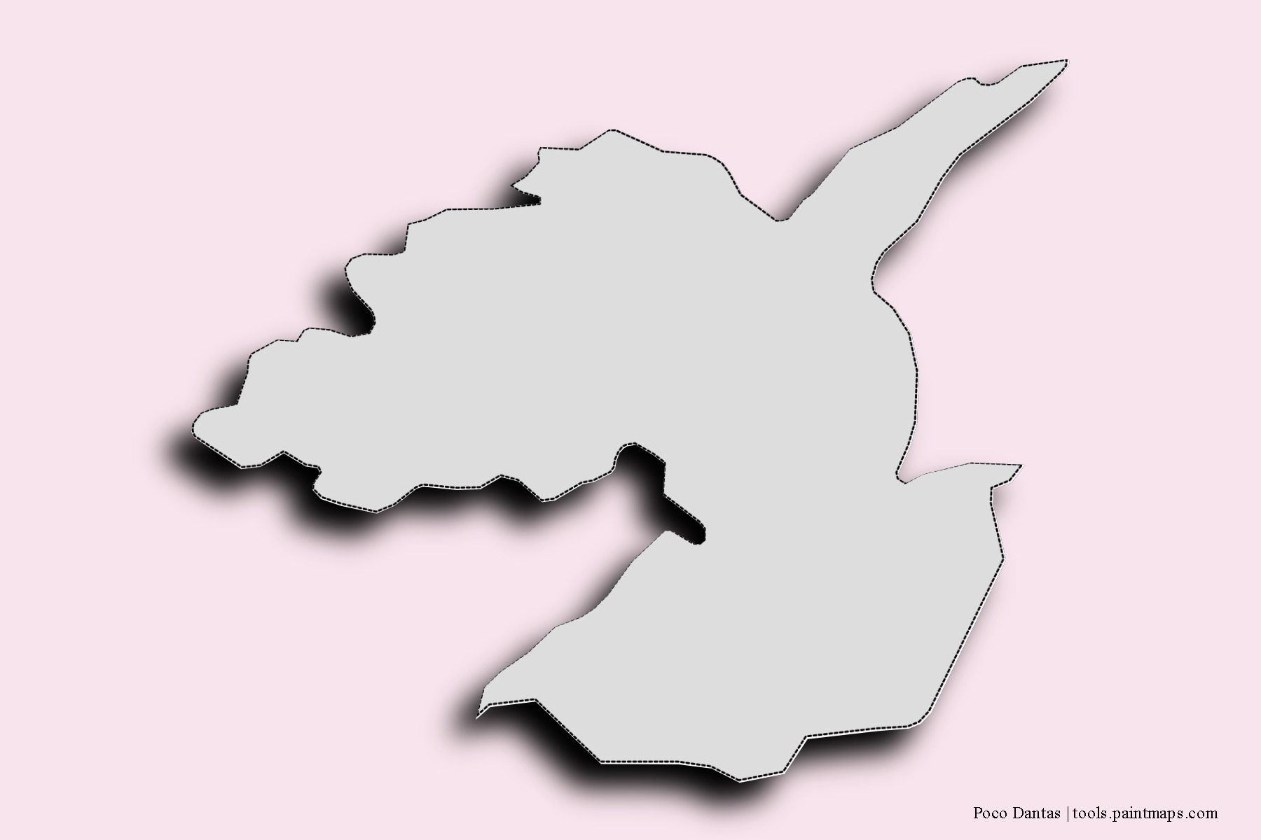 Mapa de barrios y pueblos de Poco Dantas con efecto de sombra 3D