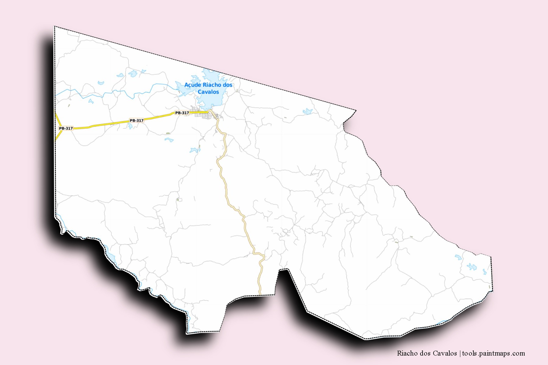 Mapa de barrios y pueblos de Riacho dos Cavalos con efecto de sombra 3D