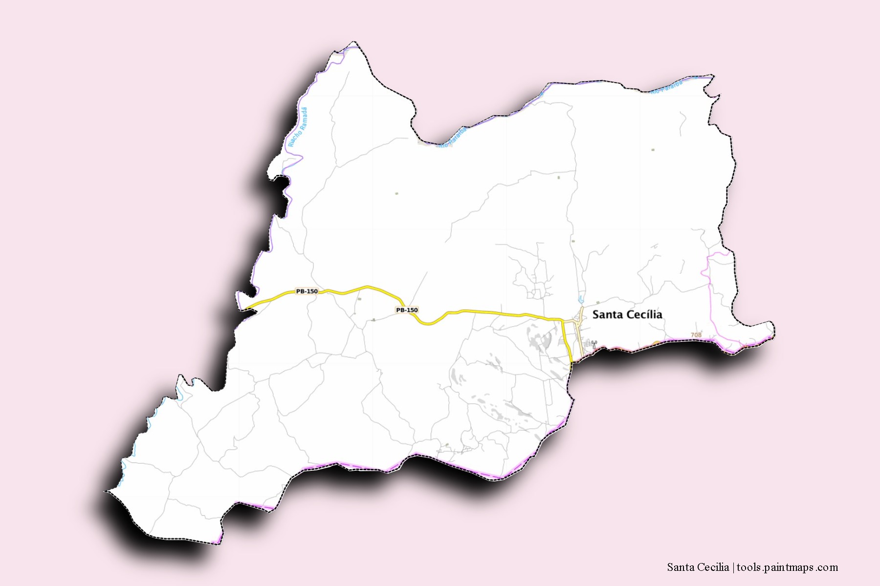 Santa Cecilia neighborhoods and villages map with 3D shadow effect