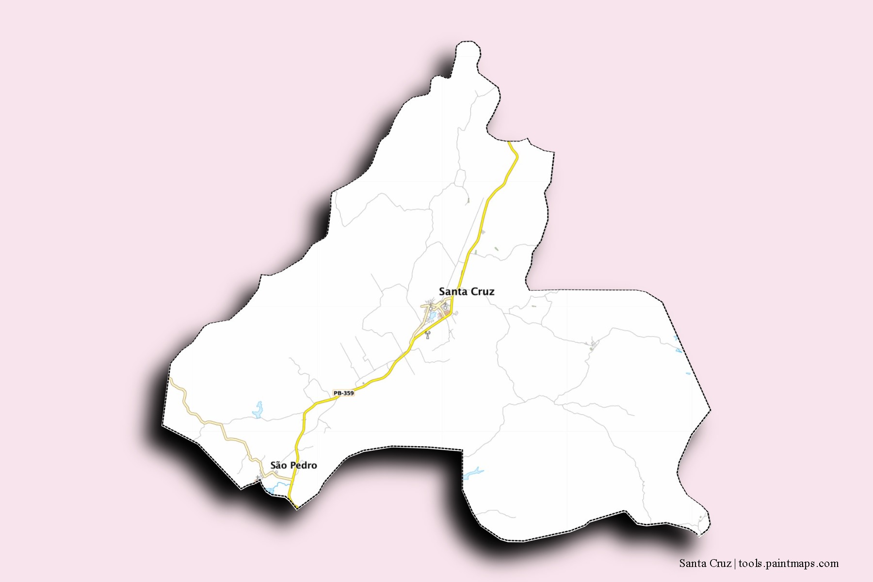 Mapa de barrios y pueblos de Santa Cruz con efecto de sombra 3D