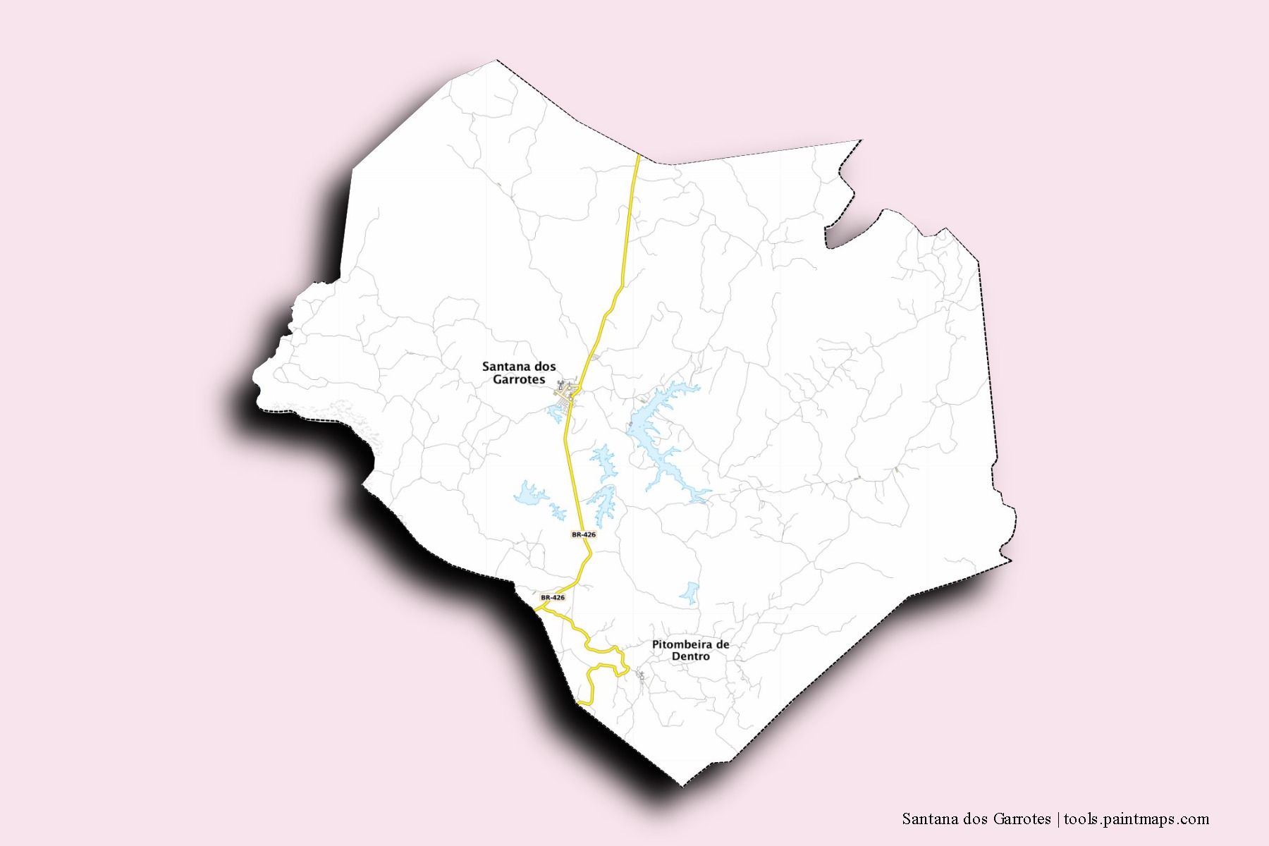 Santana dos Garrotes neighborhoods and villages map with 3D shadow effect