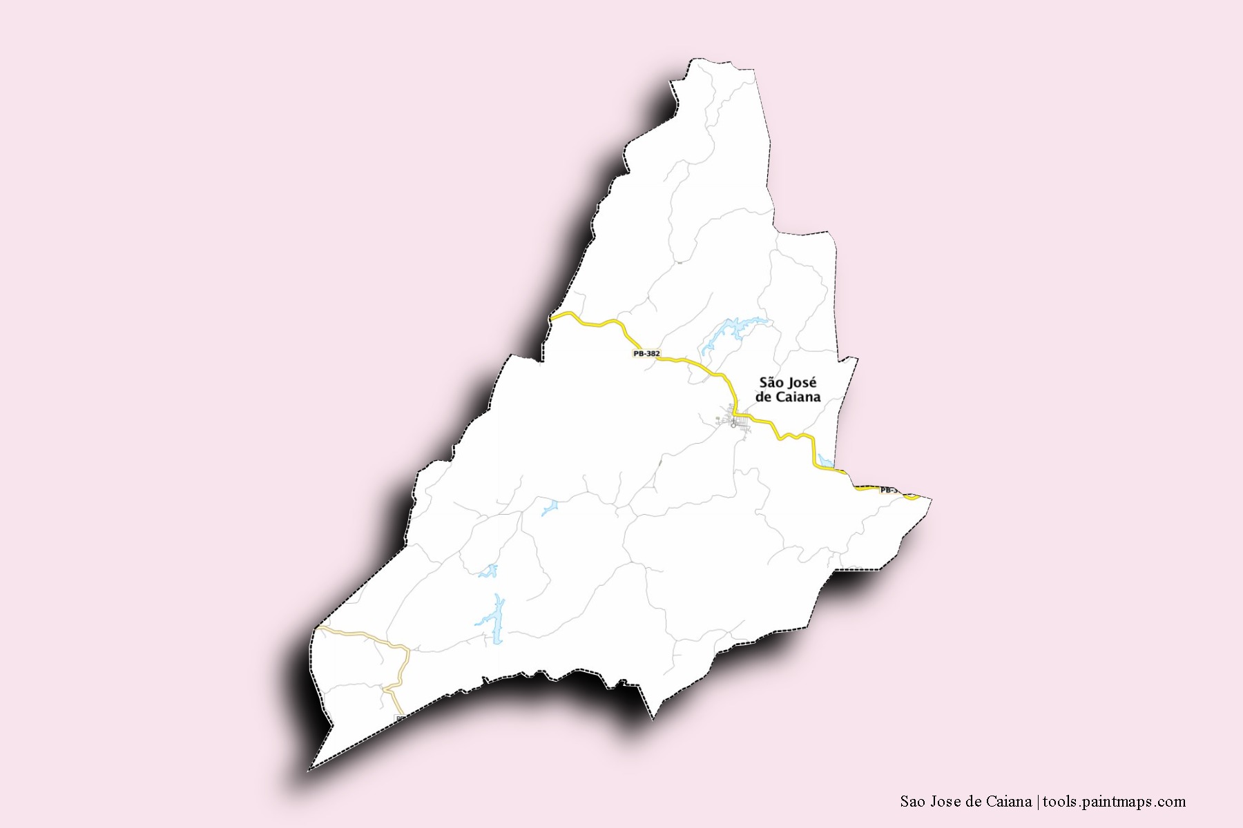 Mapa de barrios y pueblos de Sao Jose de Caiana con efecto de sombra 3D