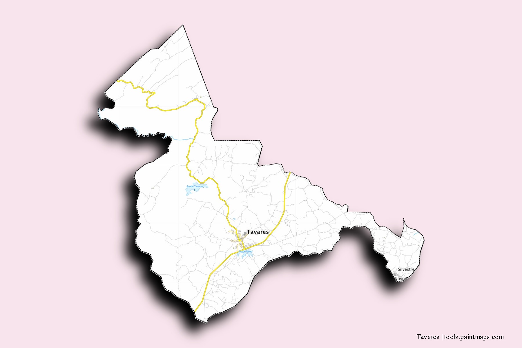 Mapa de barrios y pueblos de Tavares con efecto de sombra 3D