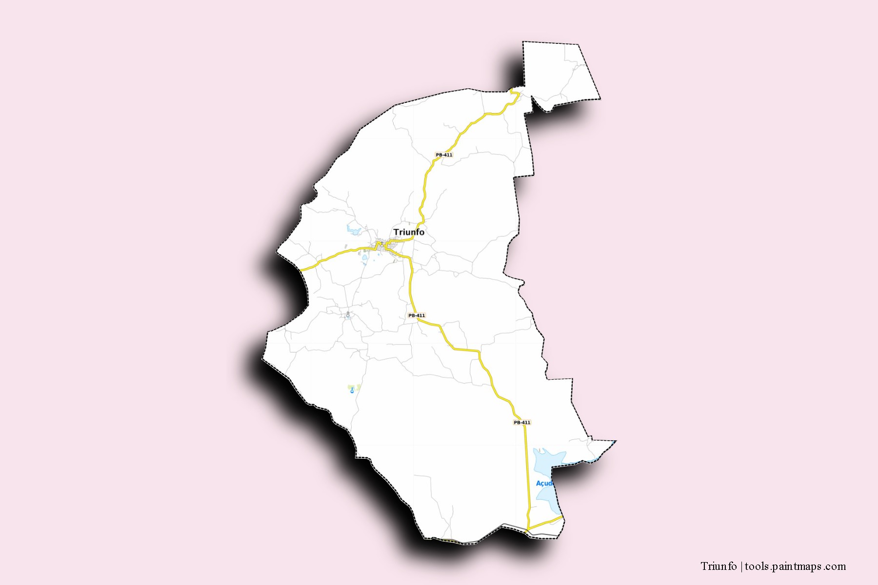 Mapa de barrios y pueblos de Triunfo con efecto de sombra 3D