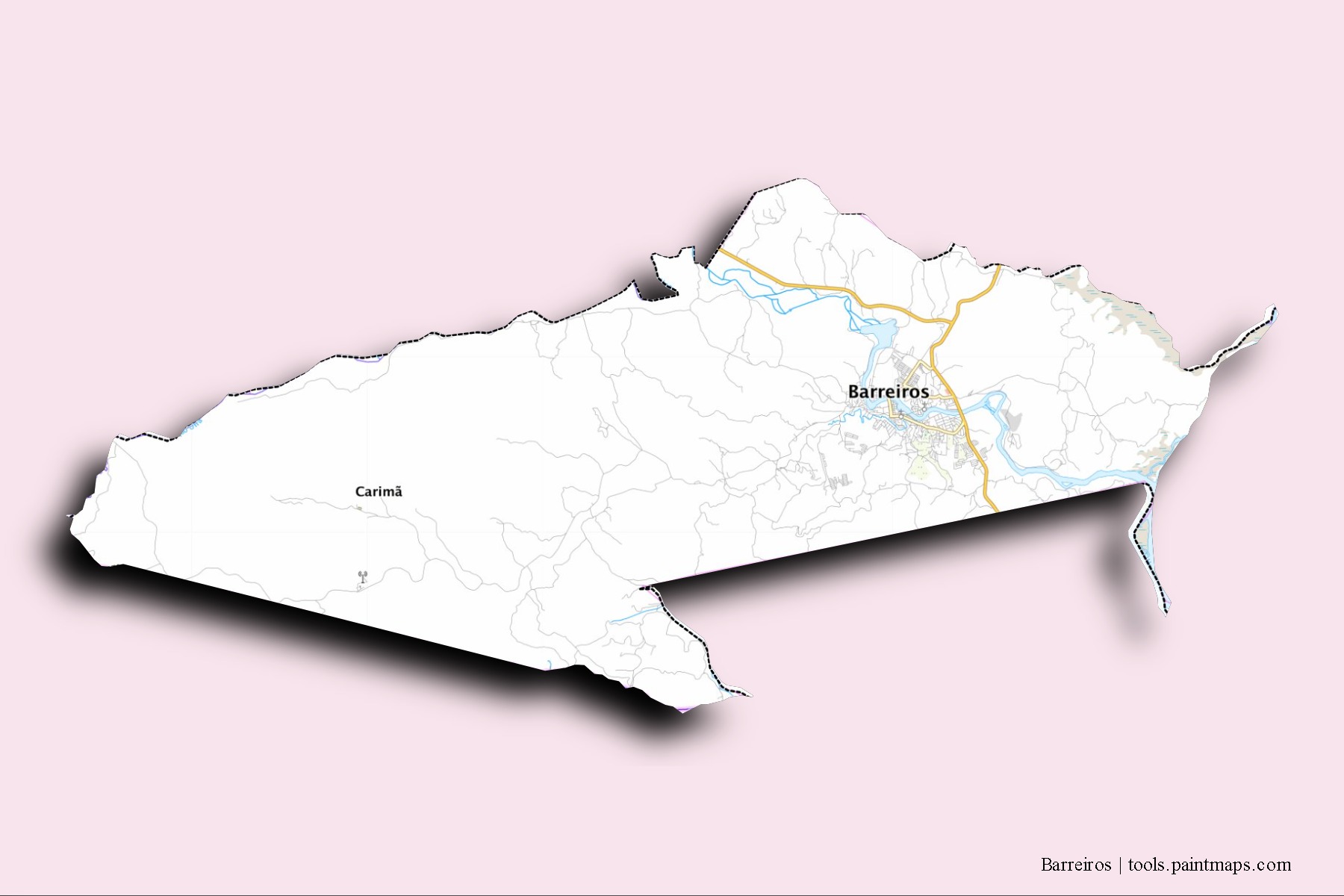 Mapa de barrios y pueblos de Barreiros con efecto de sombra 3D