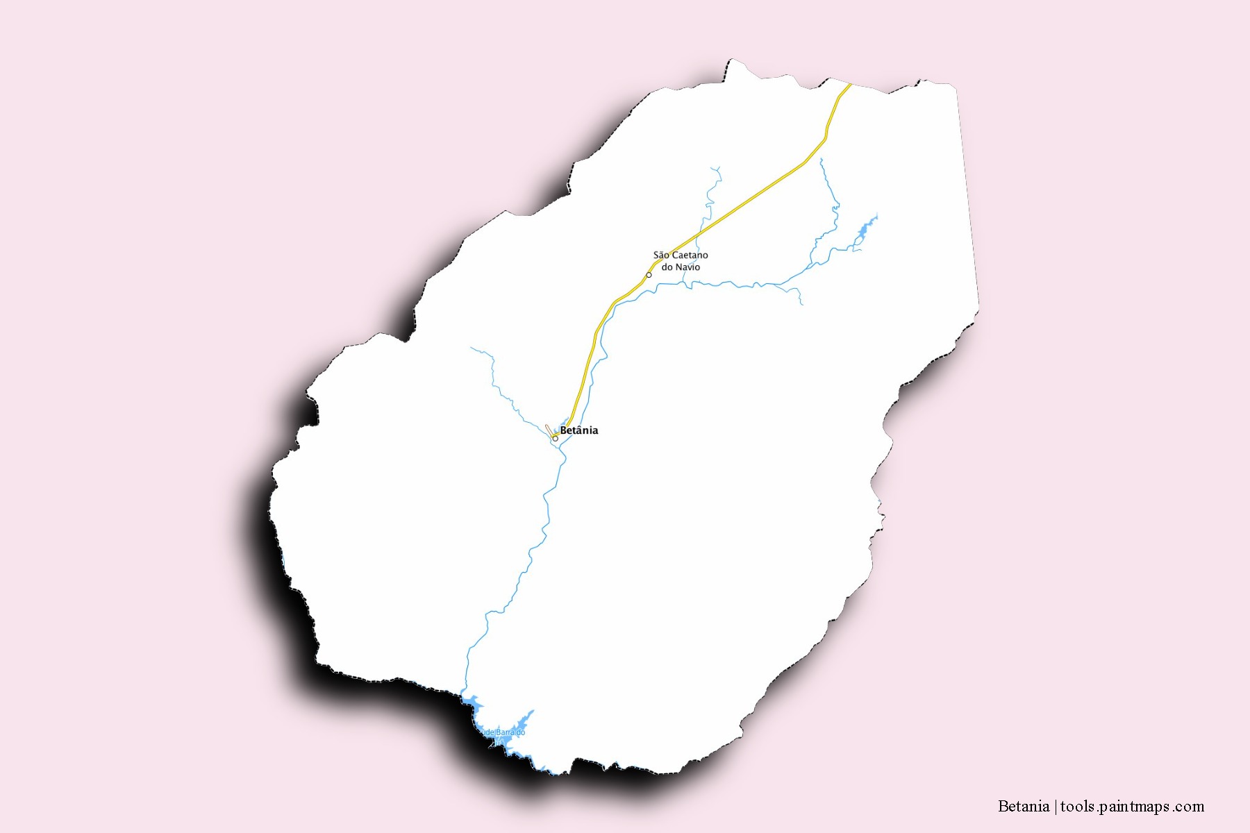 Mapa de barrios y pueblos de Betania con efecto de sombra 3D