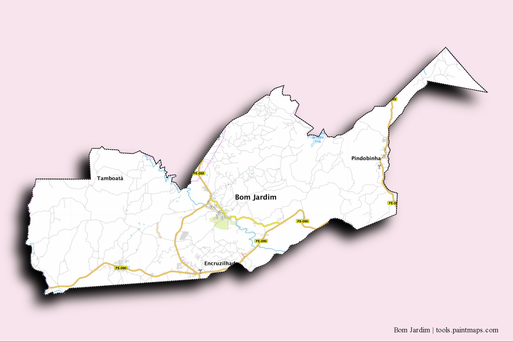 Bom Jardim neighborhoods and villages map with 3D shadow effect