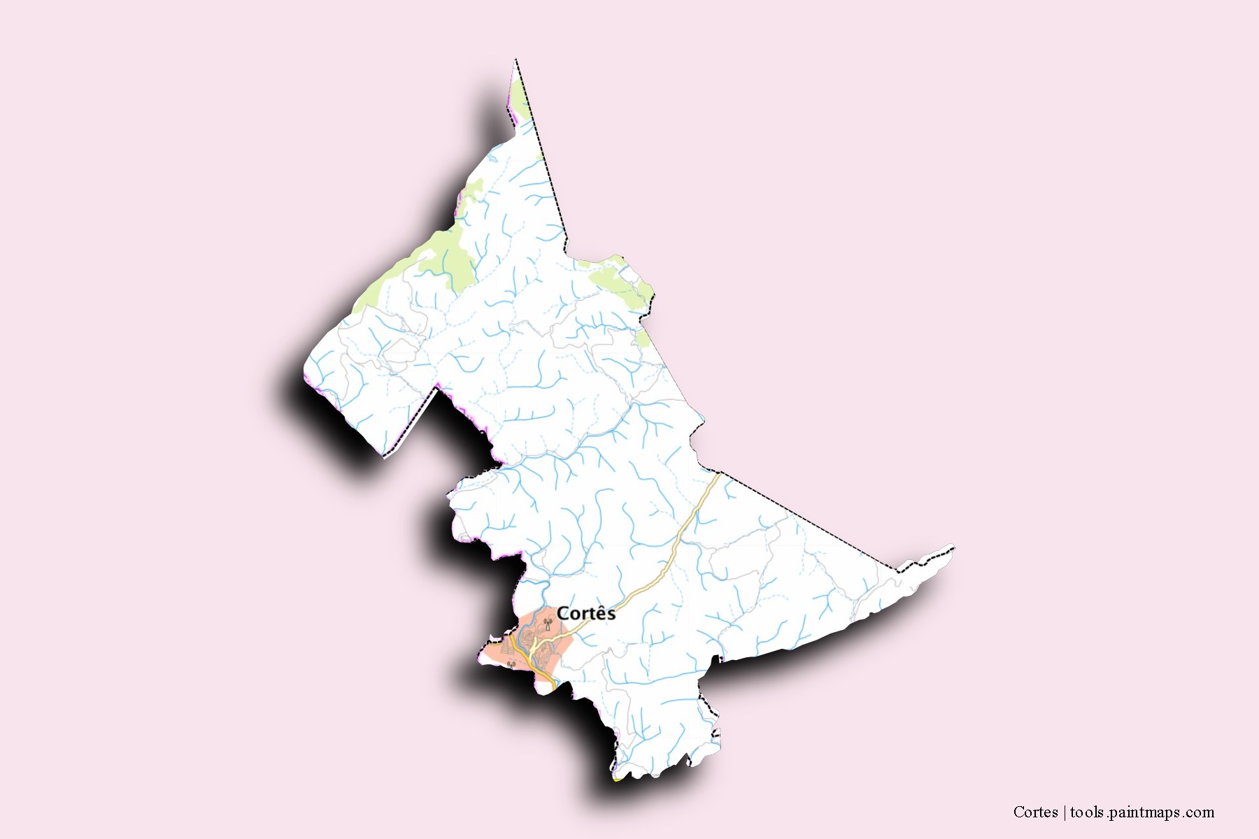 Cortes neighborhoods and villages map with 3D shadow effect