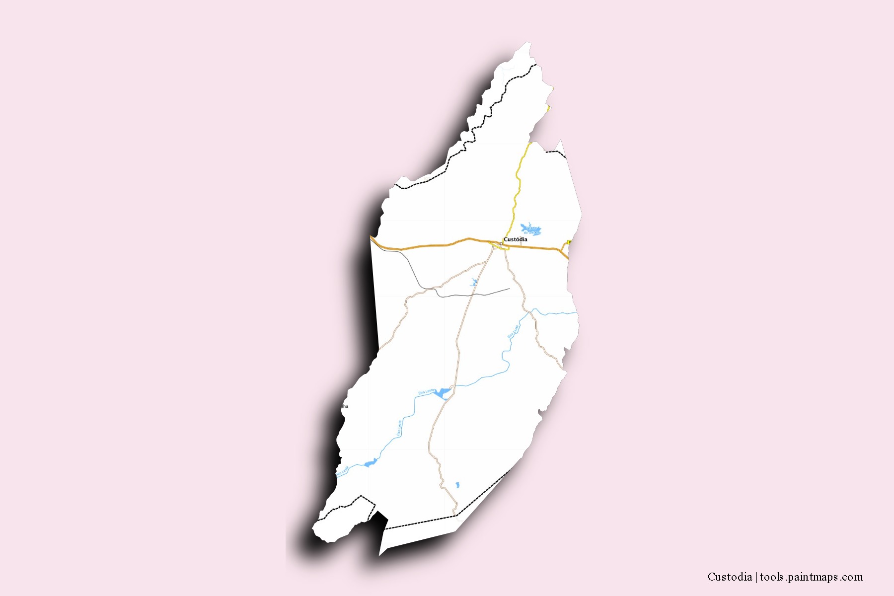 Mapa de barrios y pueblos de Custodia con efecto de sombra 3D