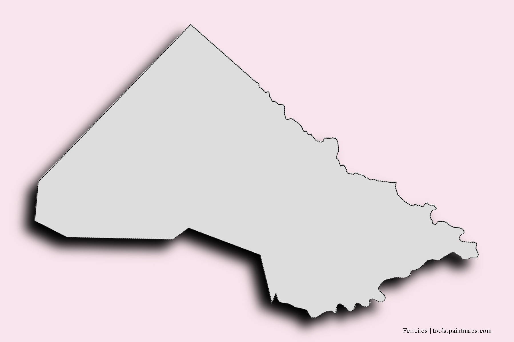 Mapa de barrios y pueblos de Ferreiros con efecto de sombra 3D