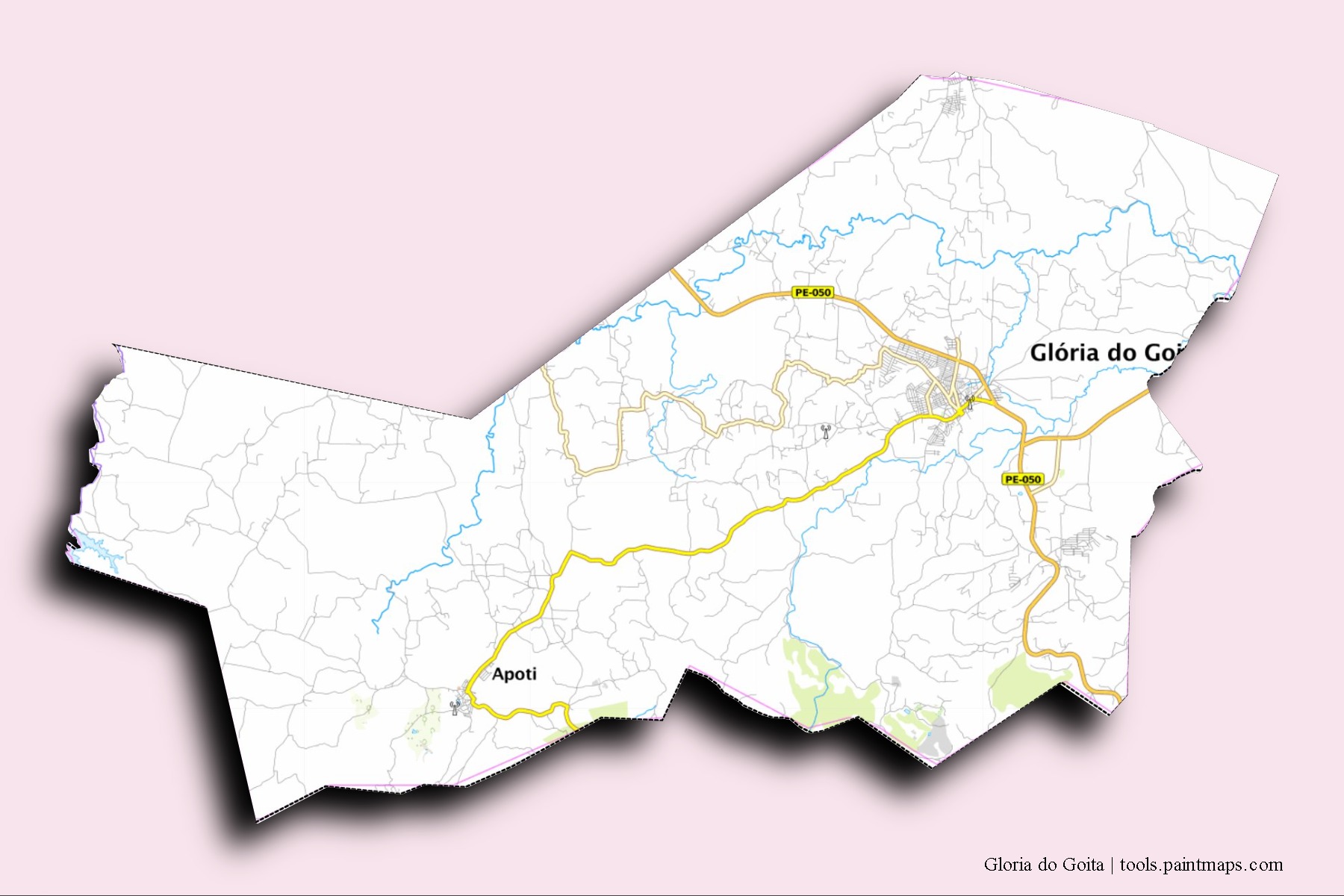 Mapa de barrios y pueblos de Gloria do Goita con efecto de sombra 3D