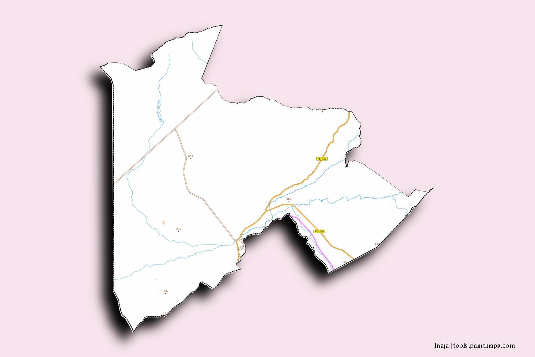 Mapa de barrios y pueblos de Inaja con efecto de sombra 3D