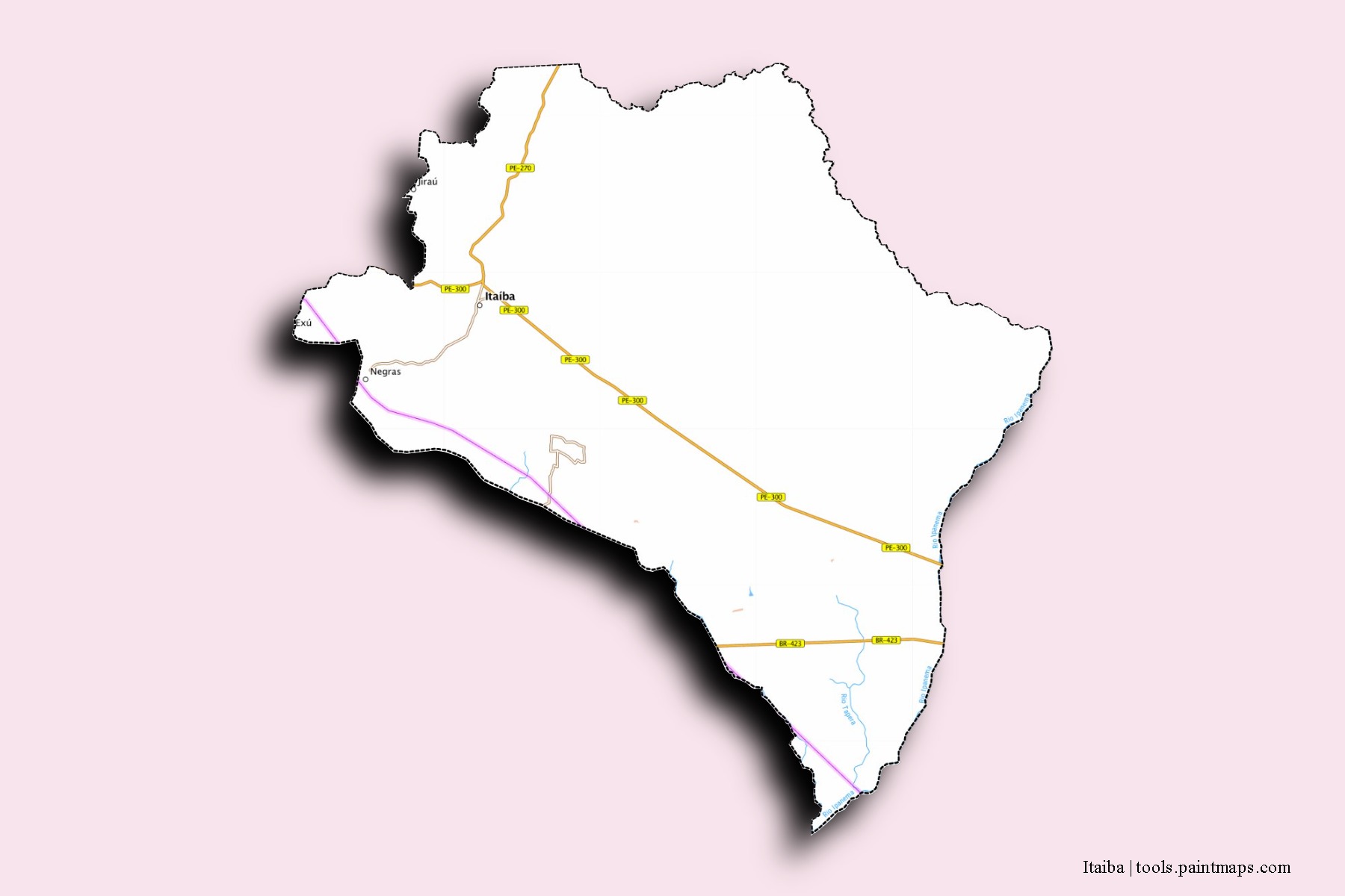 Mapa de barrios y pueblos de Itaiba con efecto de sombra 3D