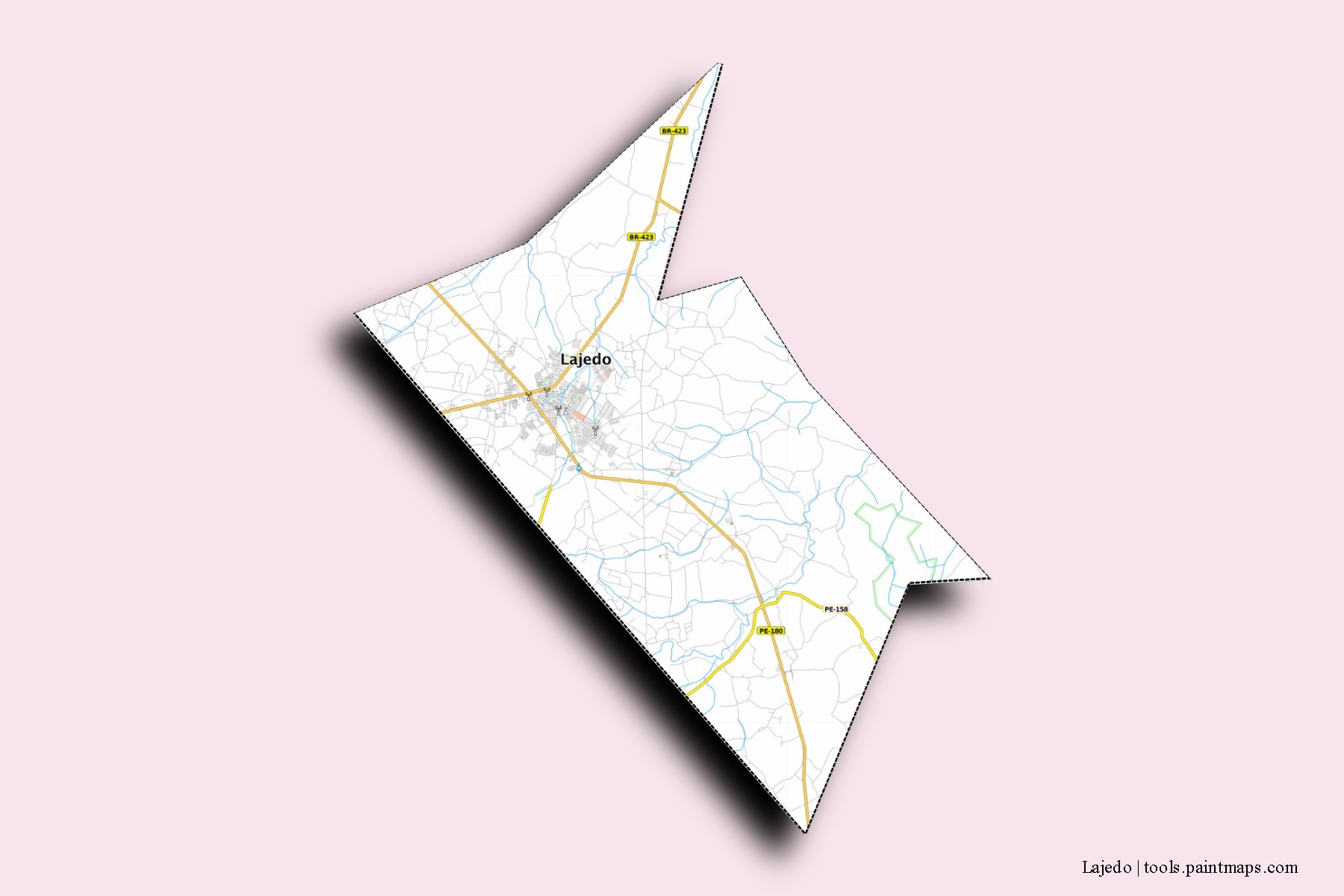 Mapa de barrios y pueblos de Lajedo con efecto de sombra 3D