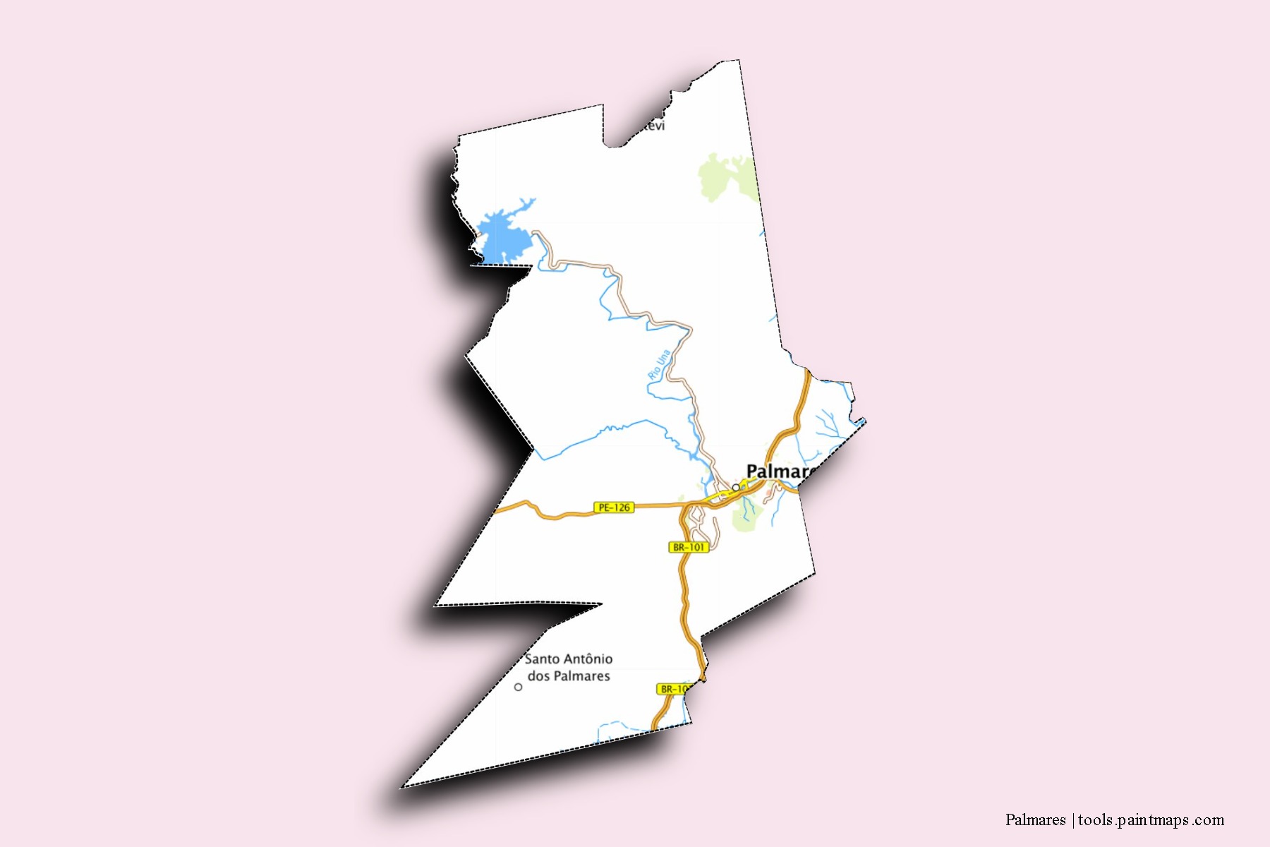 Palmares neighborhoods and villages map with 3D shadow effect