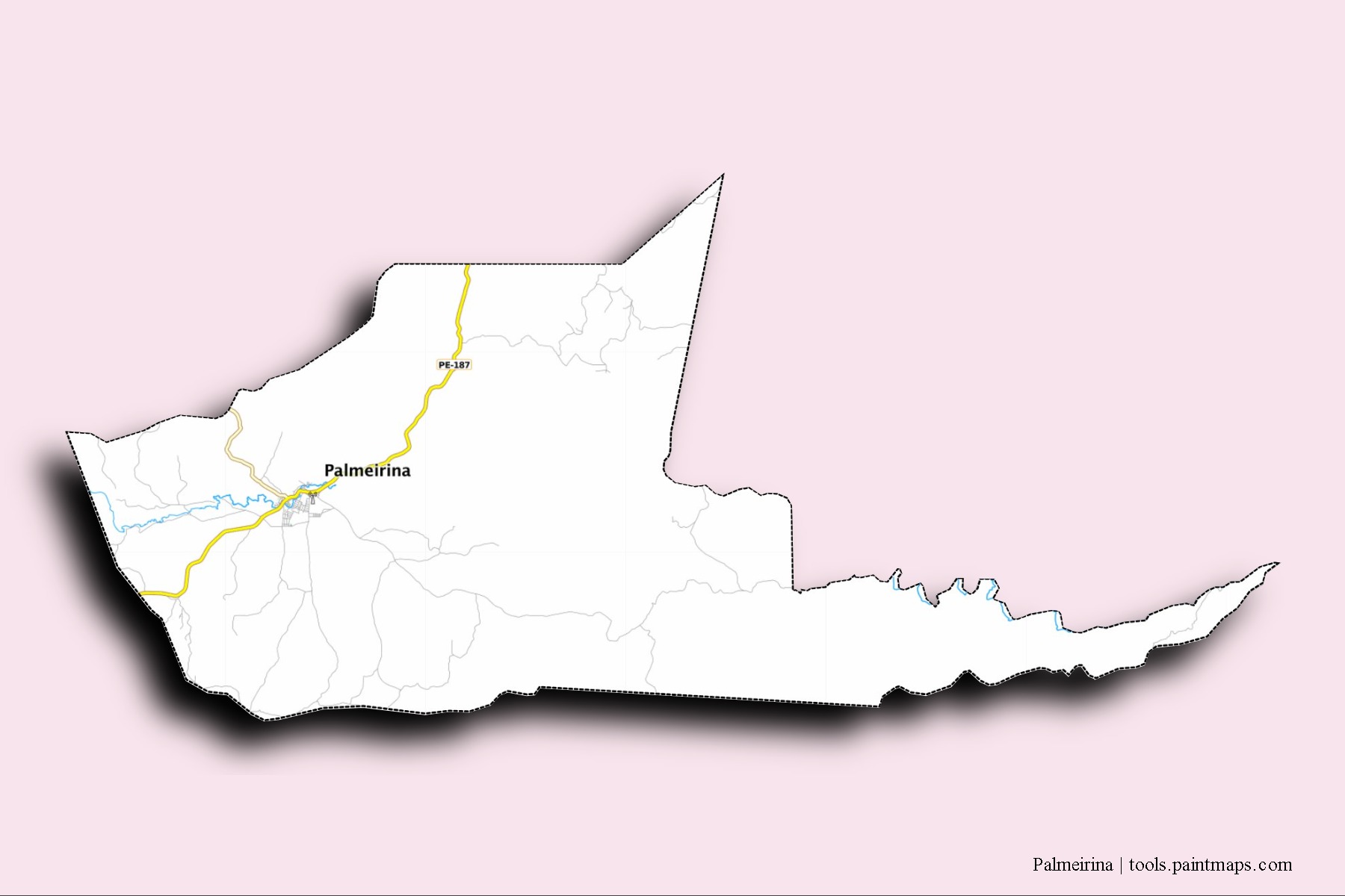 Mapa de barrios y pueblos de Palmeirina con efecto de sombra 3D