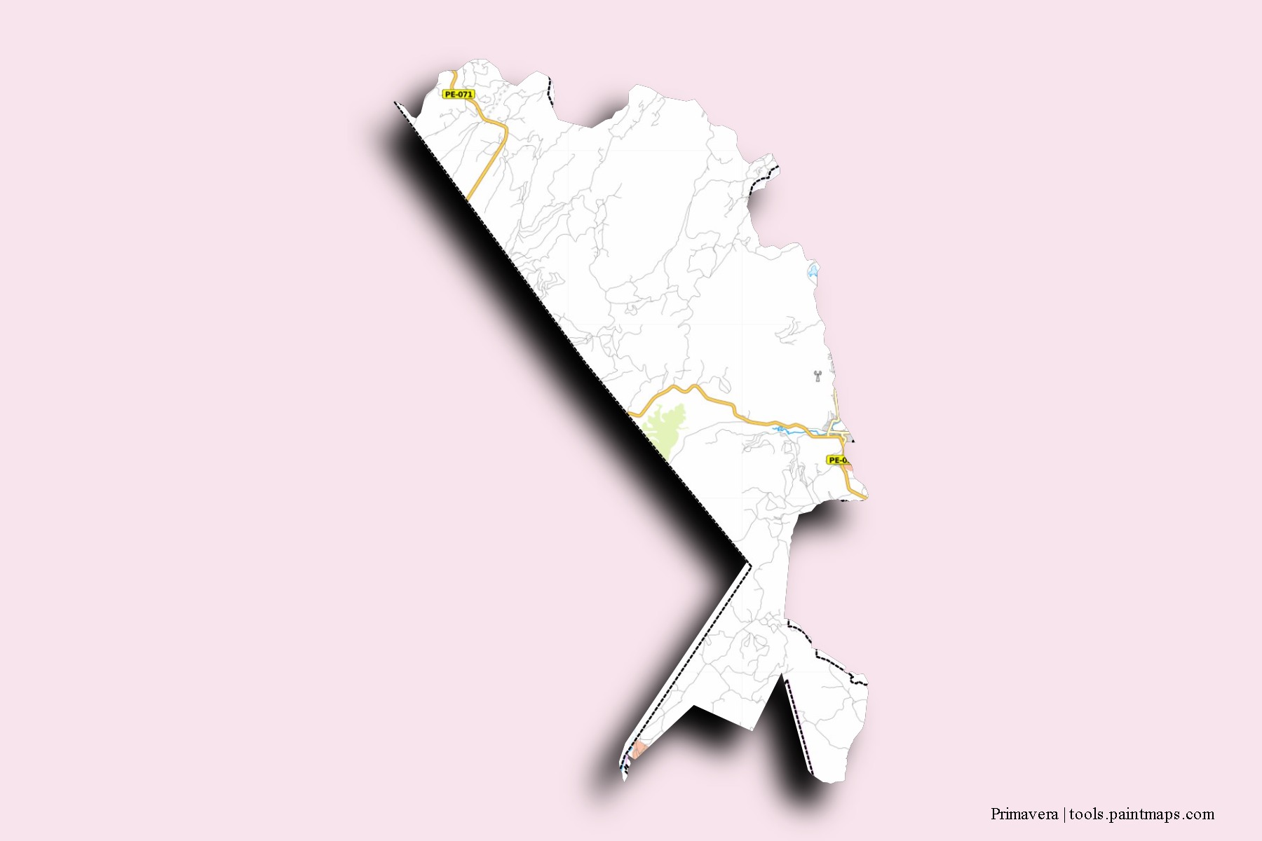 Mapa de barrios y pueblos de Primavera con efecto de sombra 3D