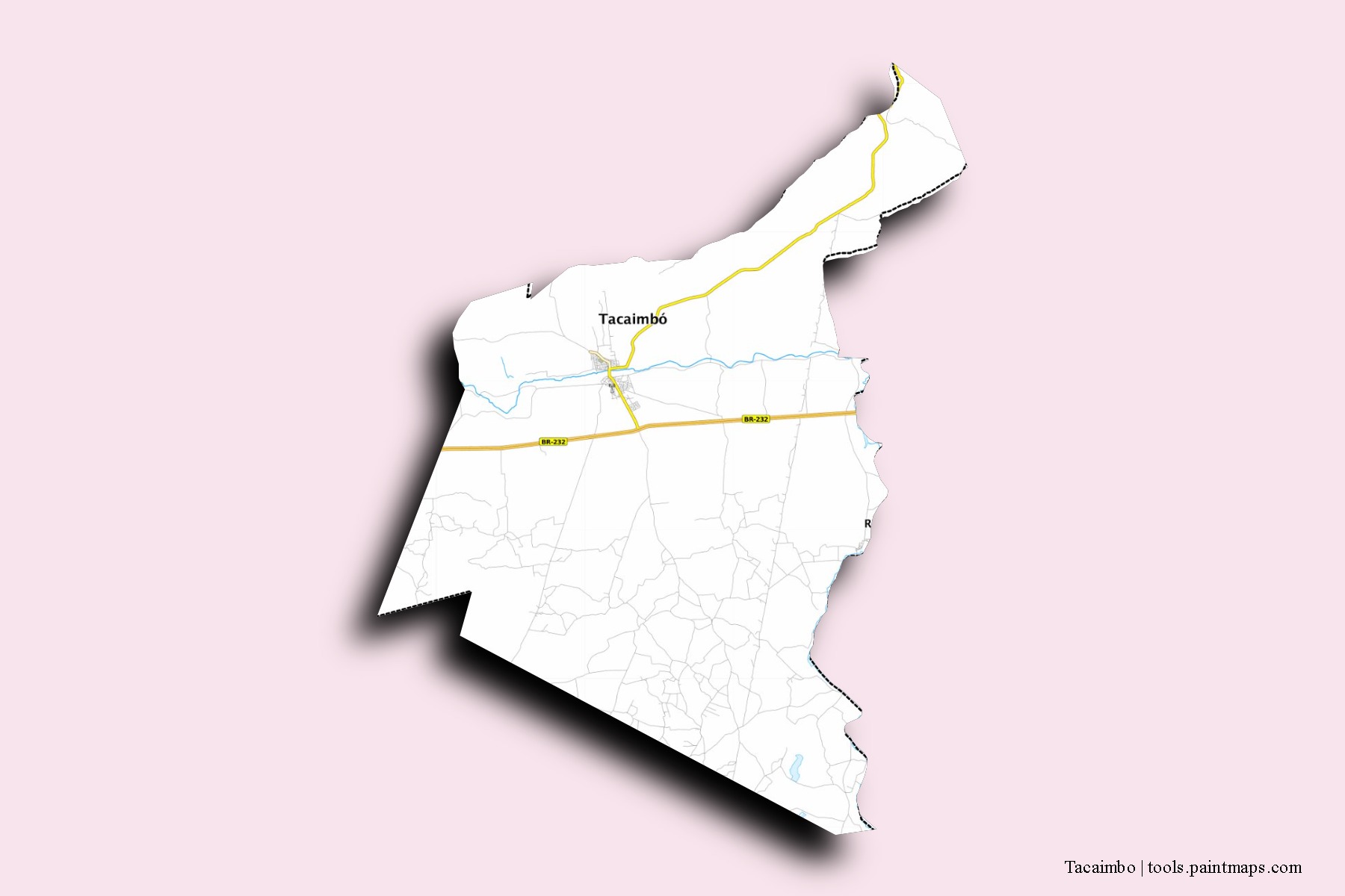 Tacaimbo neighborhoods and villages map with 3D shadow effect