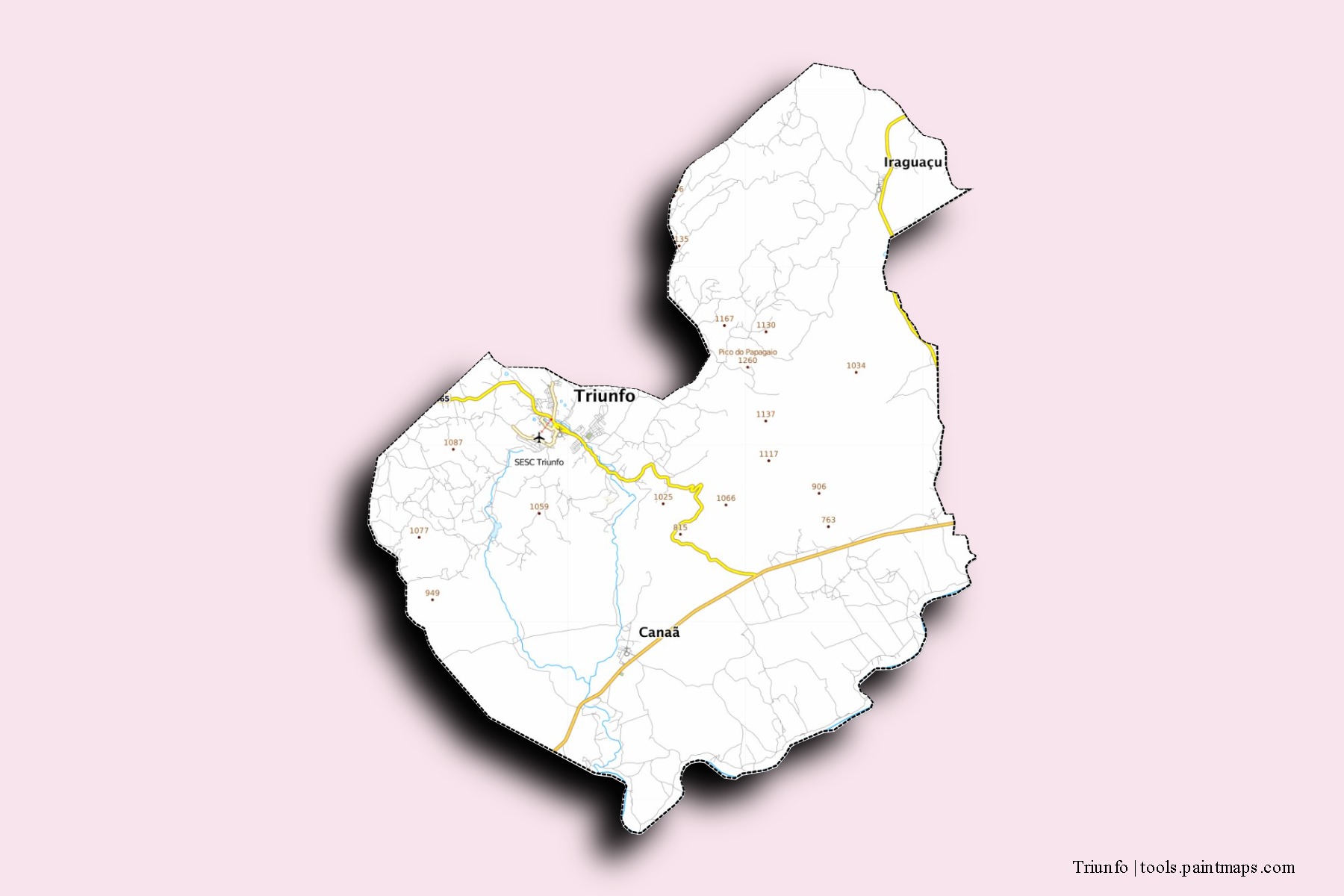 Mapa de barrios y pueblos de Triunfo con efecto de sombra 3D