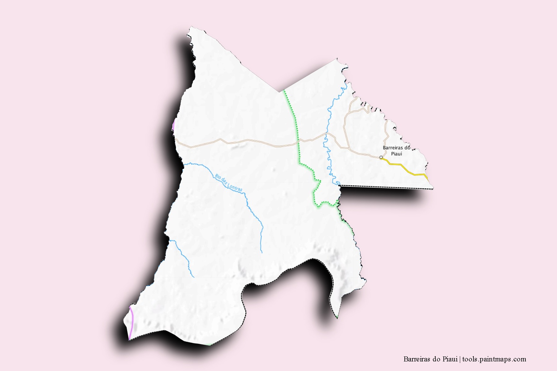 Mapa de barrios y pueblos de Barreiras do Piaui con efecto de sombra 3D