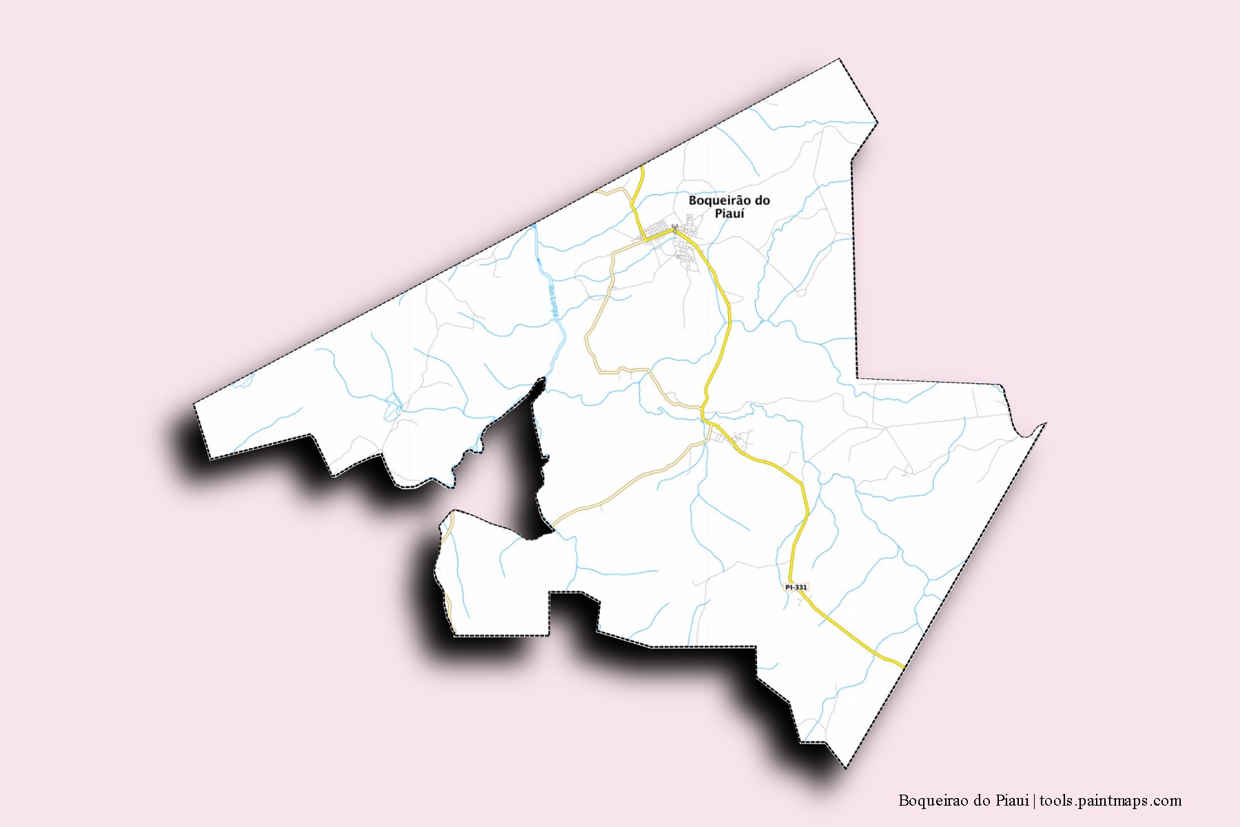 Mapa de barrios y pueblos de Boqueirao do Piaui con efecto de sombra 3D