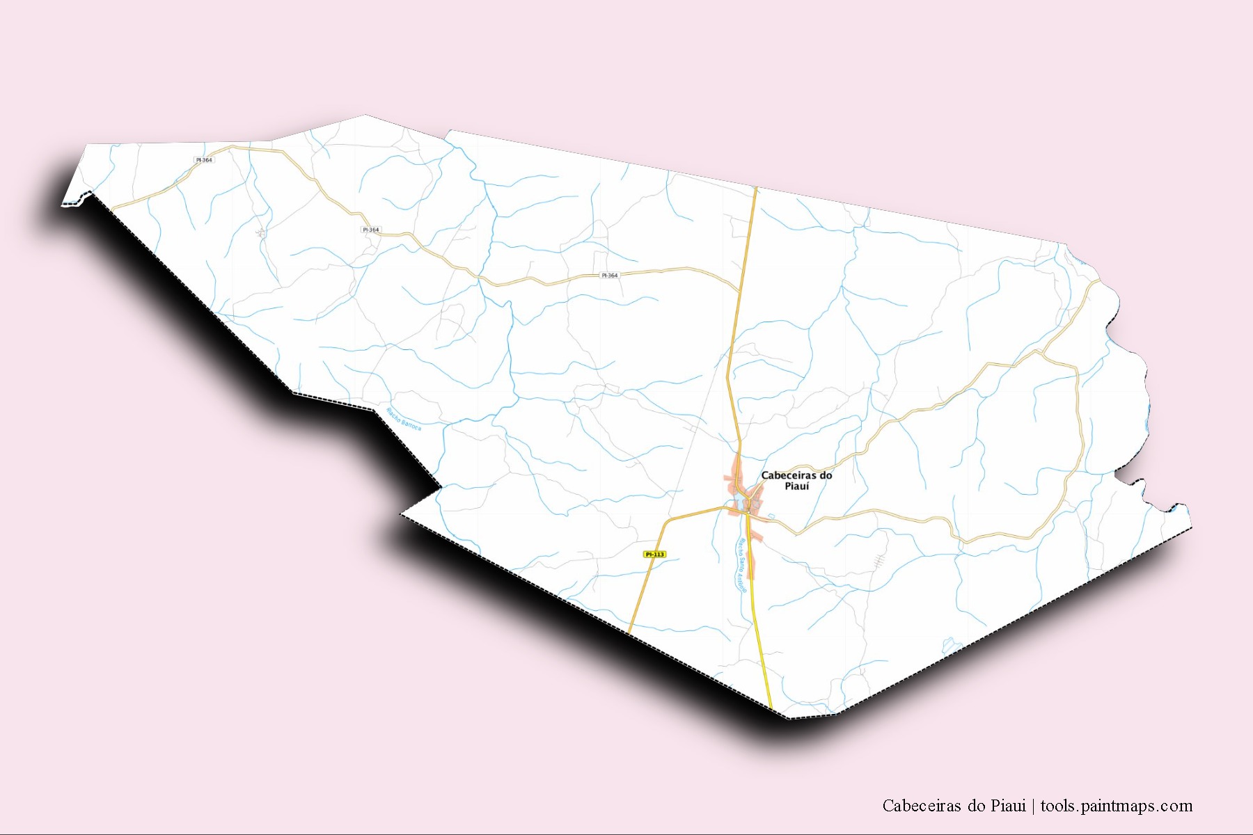 Cabeceiras do Piaui neighborhoods and villages map with 3D shadow effect