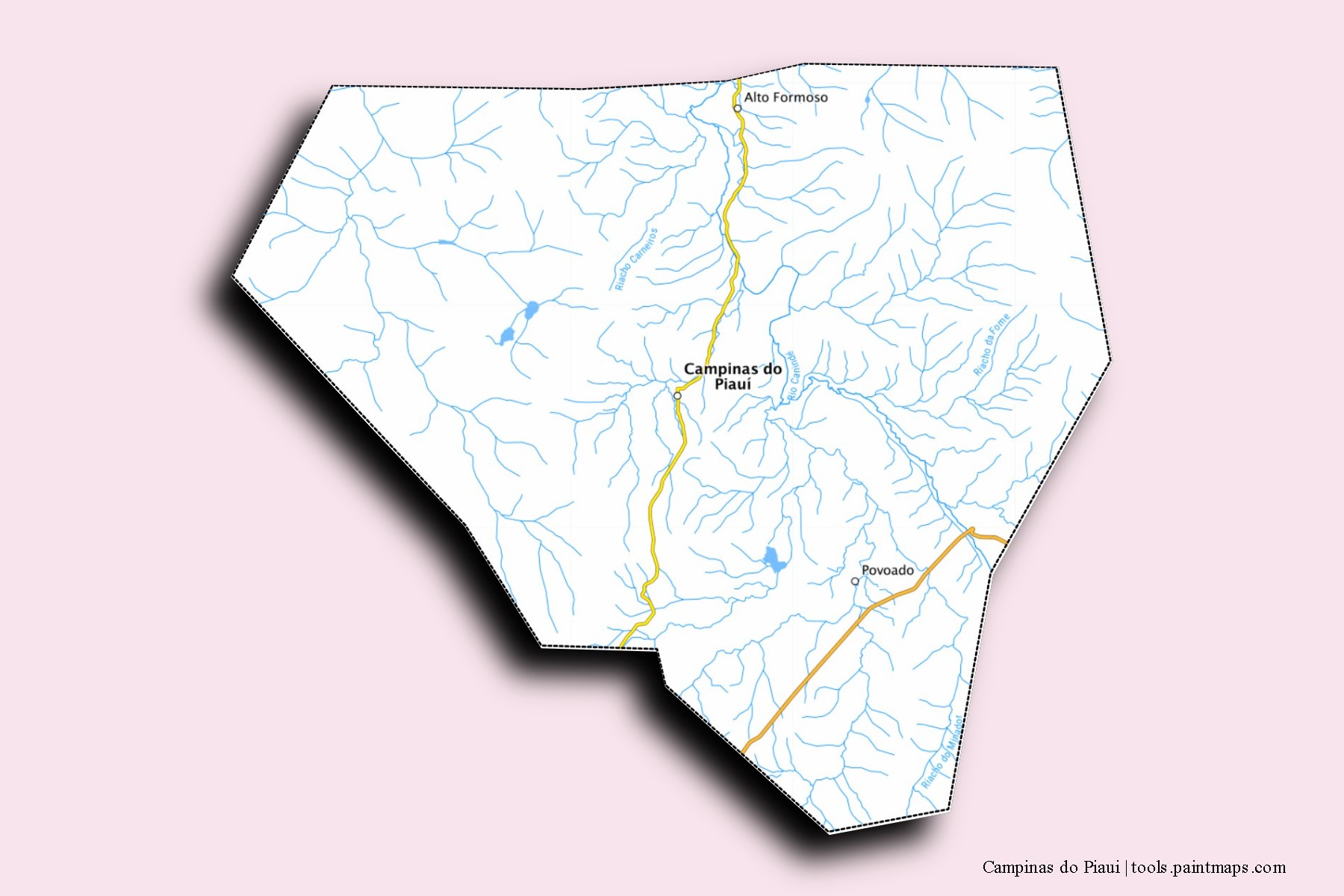 Campinas do Piaui neighborhoods and villages map with 3D shadow effect