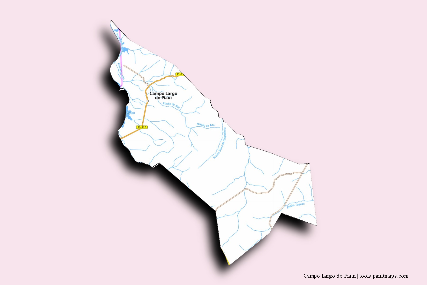 Mapa de barrios y pueblos de Campo Largo do Piaui con efecto de sombra 3D