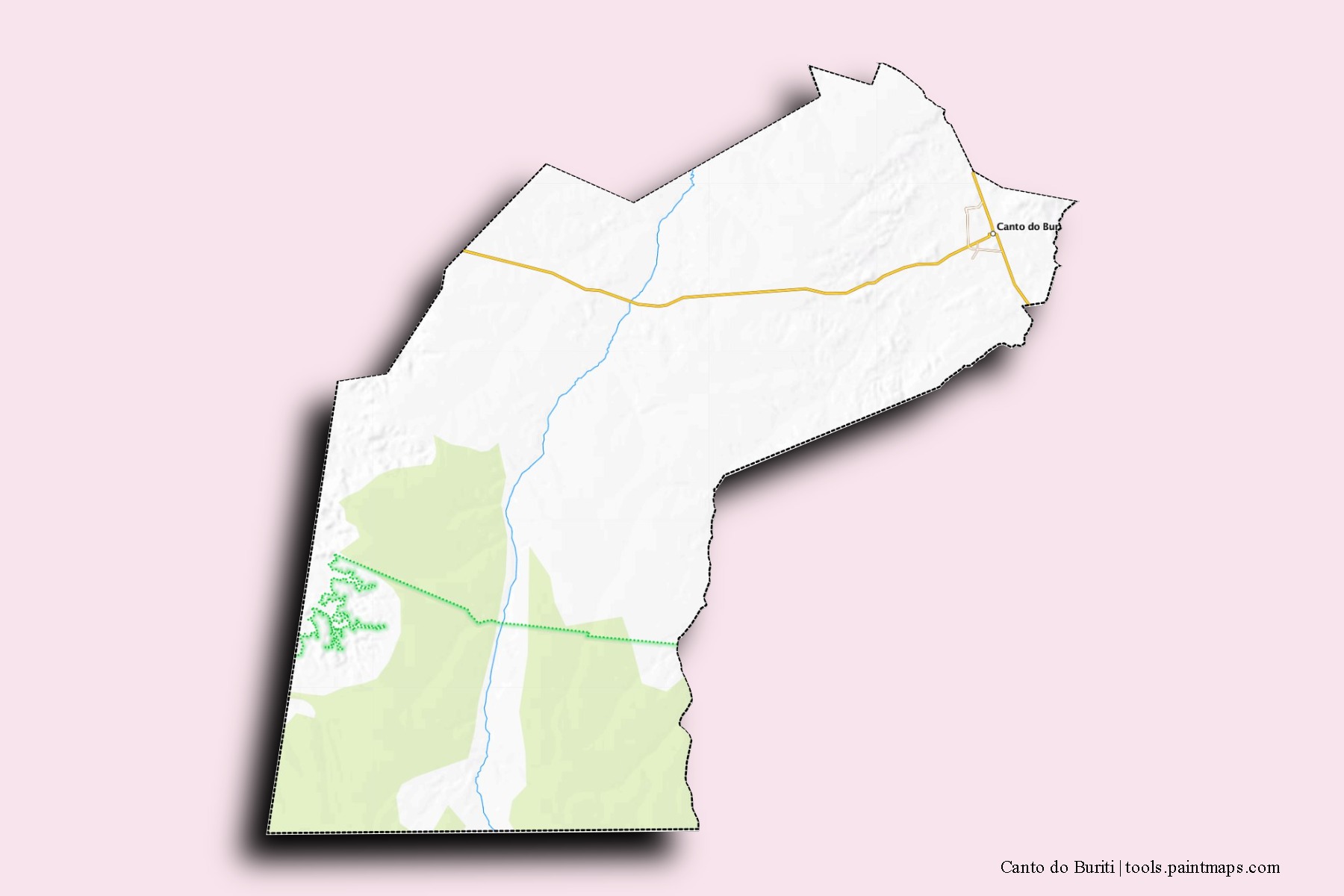 Mapa de barrios y pueblos de Canto do Buriti con efecto de sombra 3D