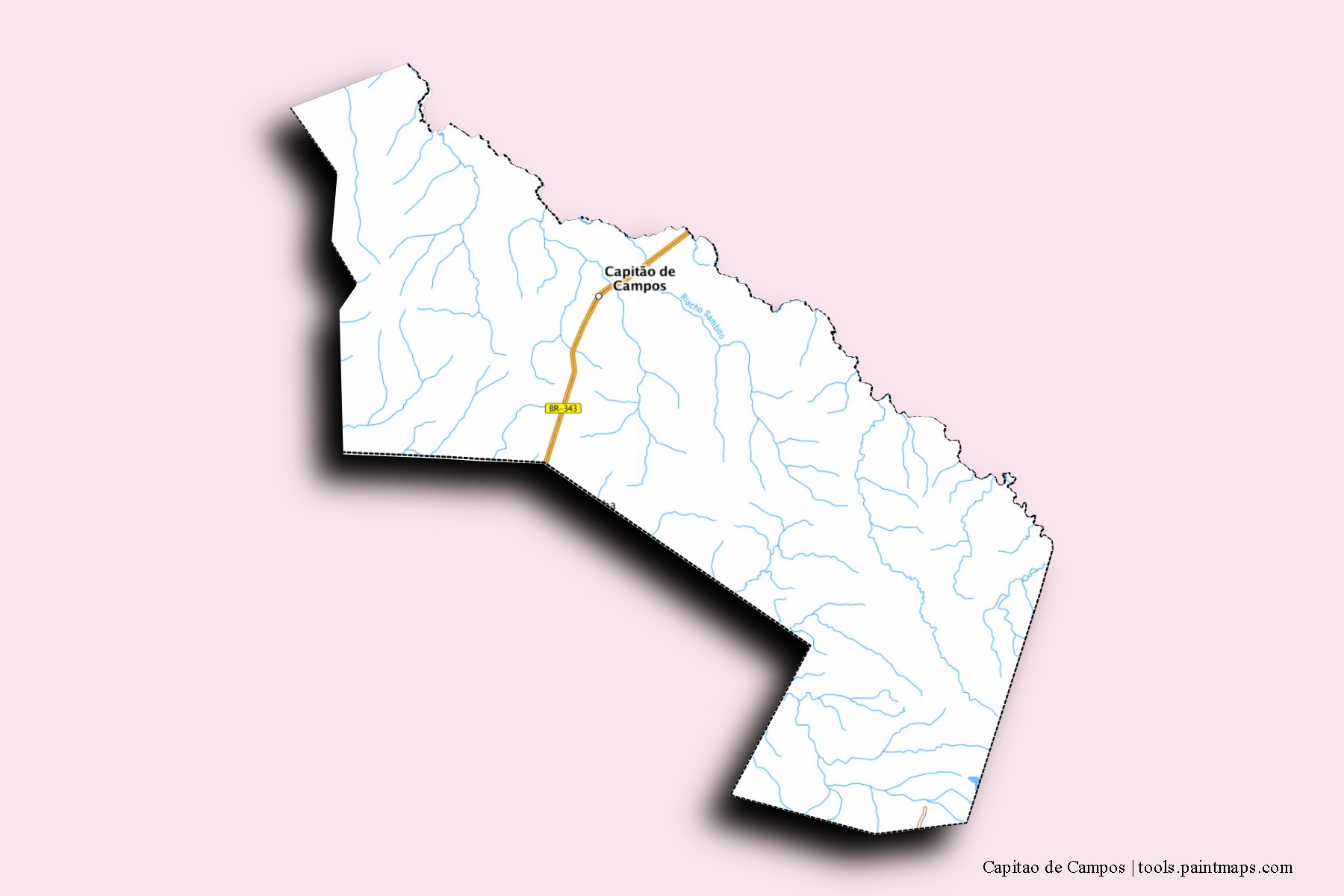 Mapa de barrios y pueblos de Capitao de Campos con efecto de sombra 3D