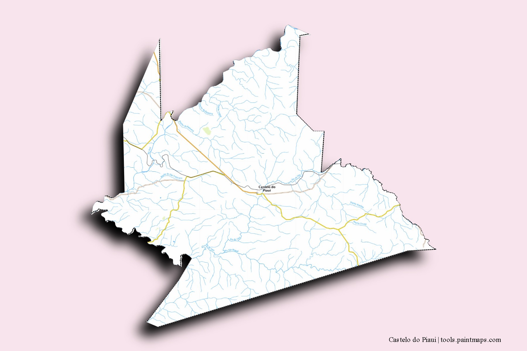 Mapa de barrios y pueblos de Castelo do Piaui con efecto de sombra 3D