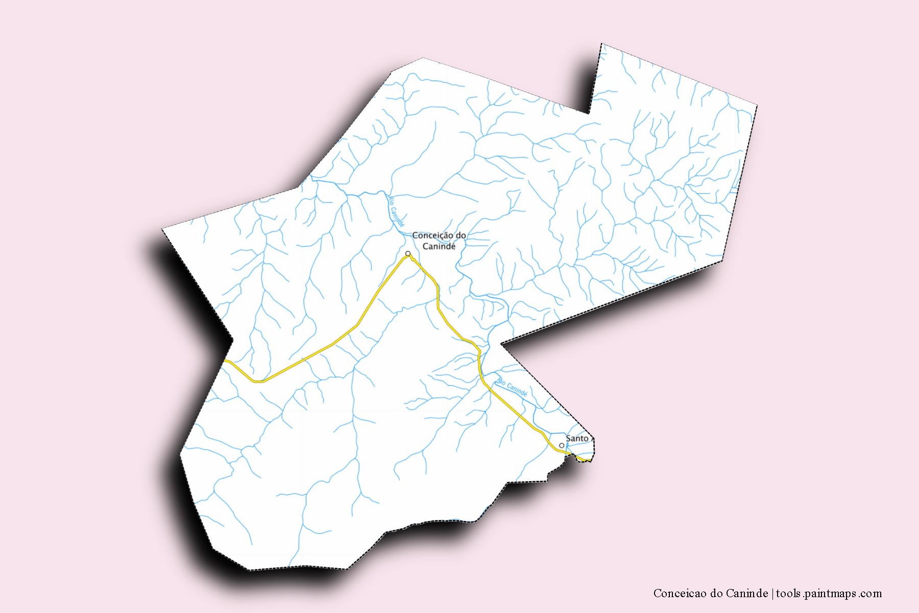 3D gölge efektli Conceicao do Caninde mahalleleri ve köyleri haritası