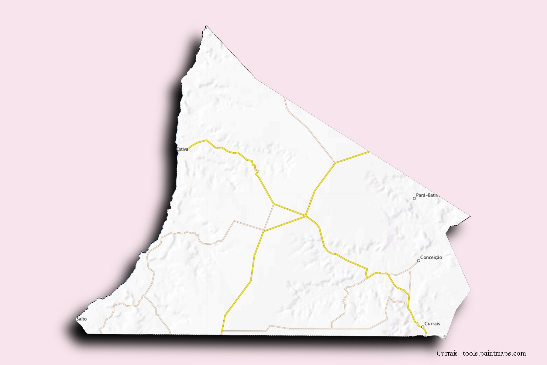 Mapa de barrios y pueblos de Currais con efecto de sombra 3D