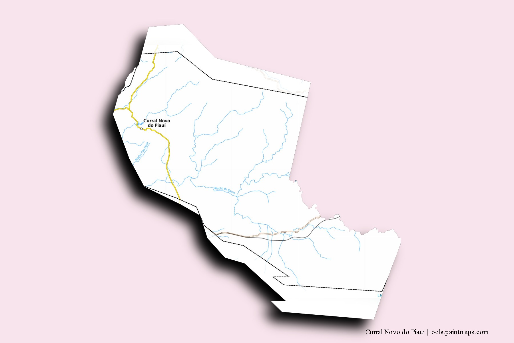 3D gölge efektli Curral Novo do Piaui mahalleleri ve köyleri haritası