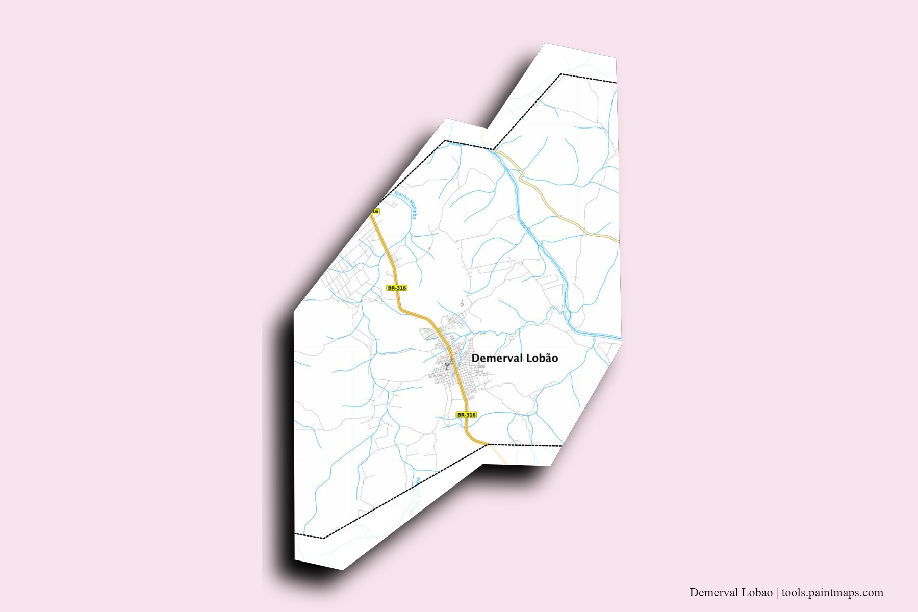 3D gölge efektli Demerval Lobao mahalleleri ve köyleri haritası