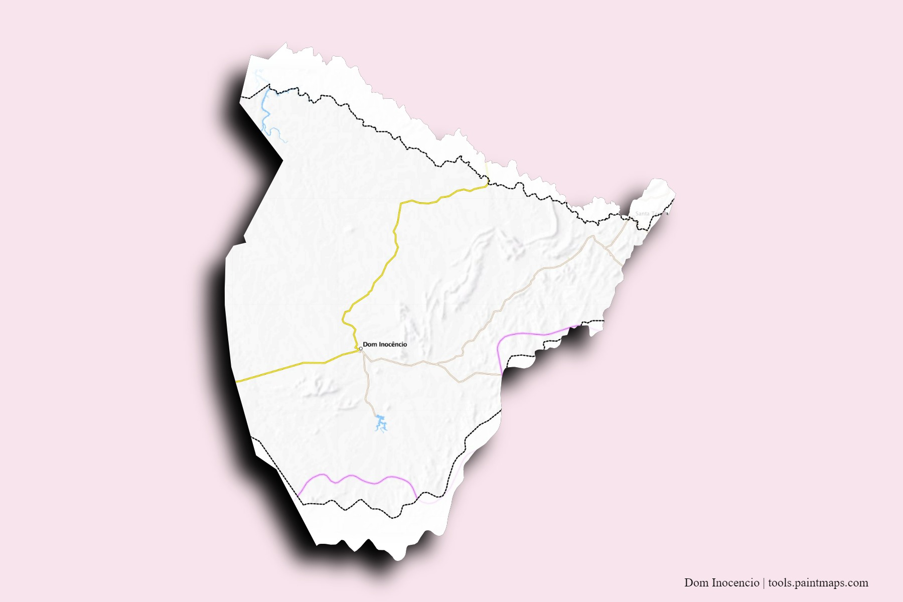 Mapa de barrios y pueblos de Dom Inocencio con efecto de sombra 3D