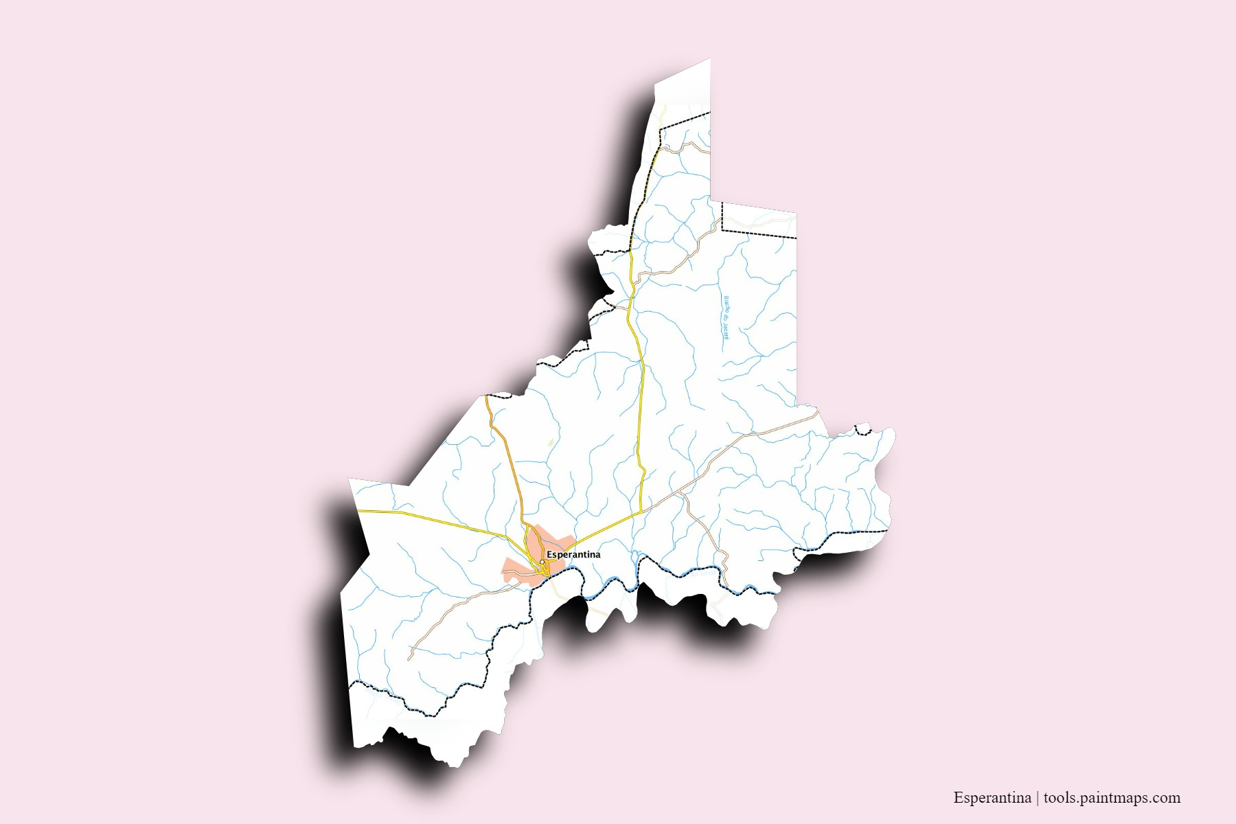 Mapa de barrios y pueblos de Esperantina con efecto de sombra 3D