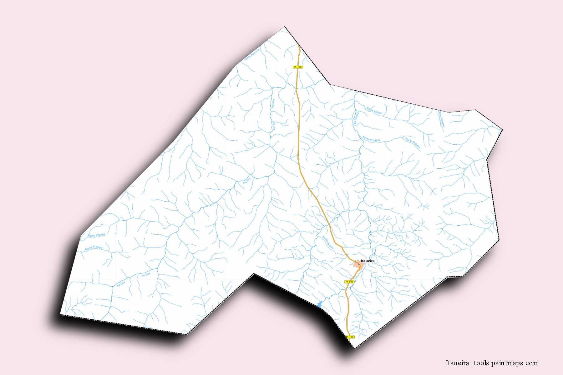 Mapa de barrios y pueblos de Itaueira con efecto de sombra 3D