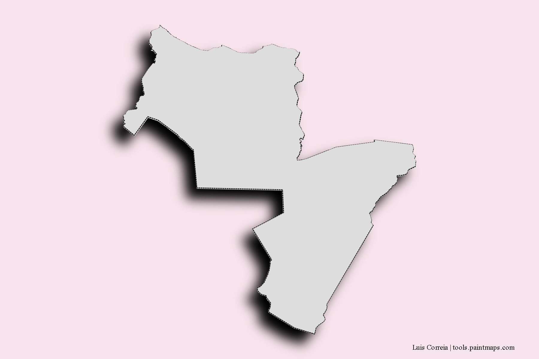 Mapa de barrios y pueblos de Luis Correia con efecto de sombra 3D