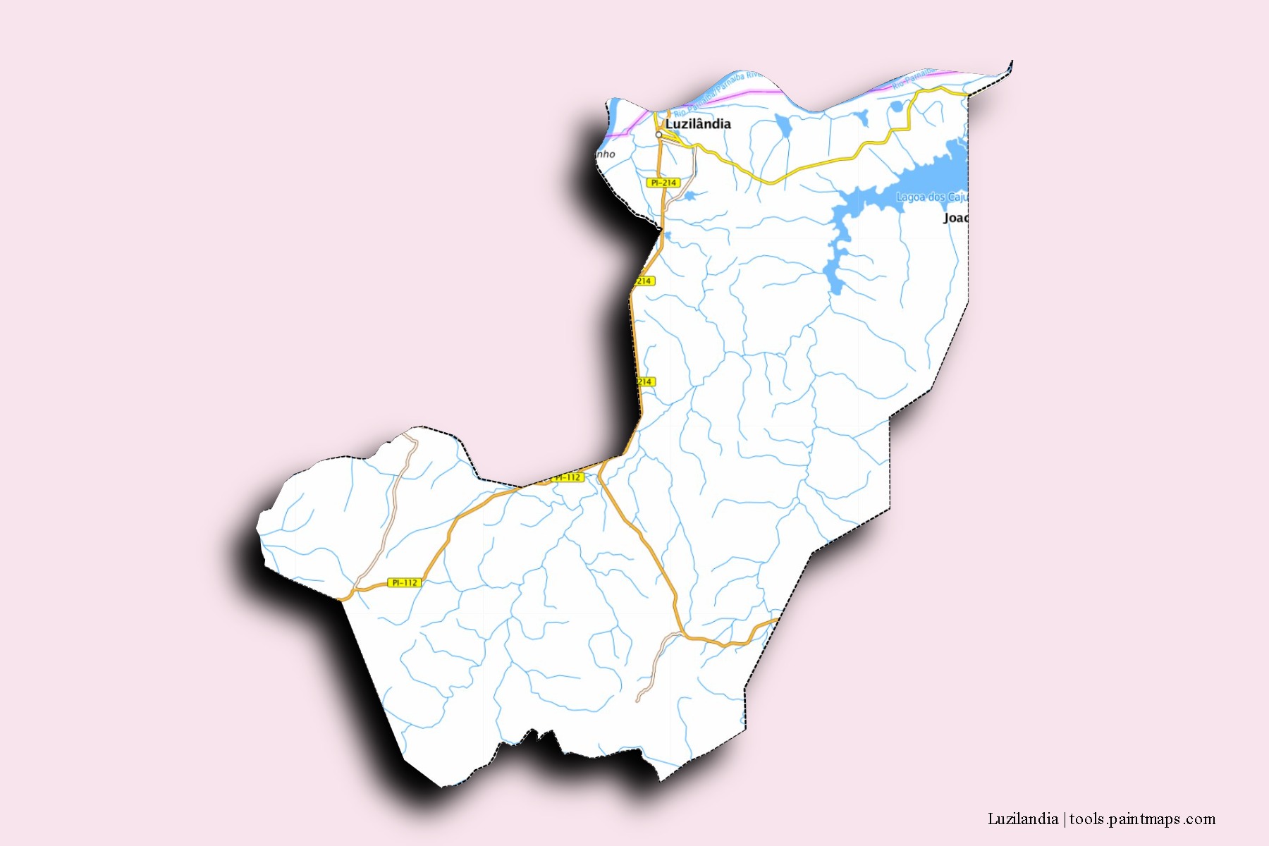 Mapa de barrios y pueblos de Luzilandia con efecto de sombra 3D