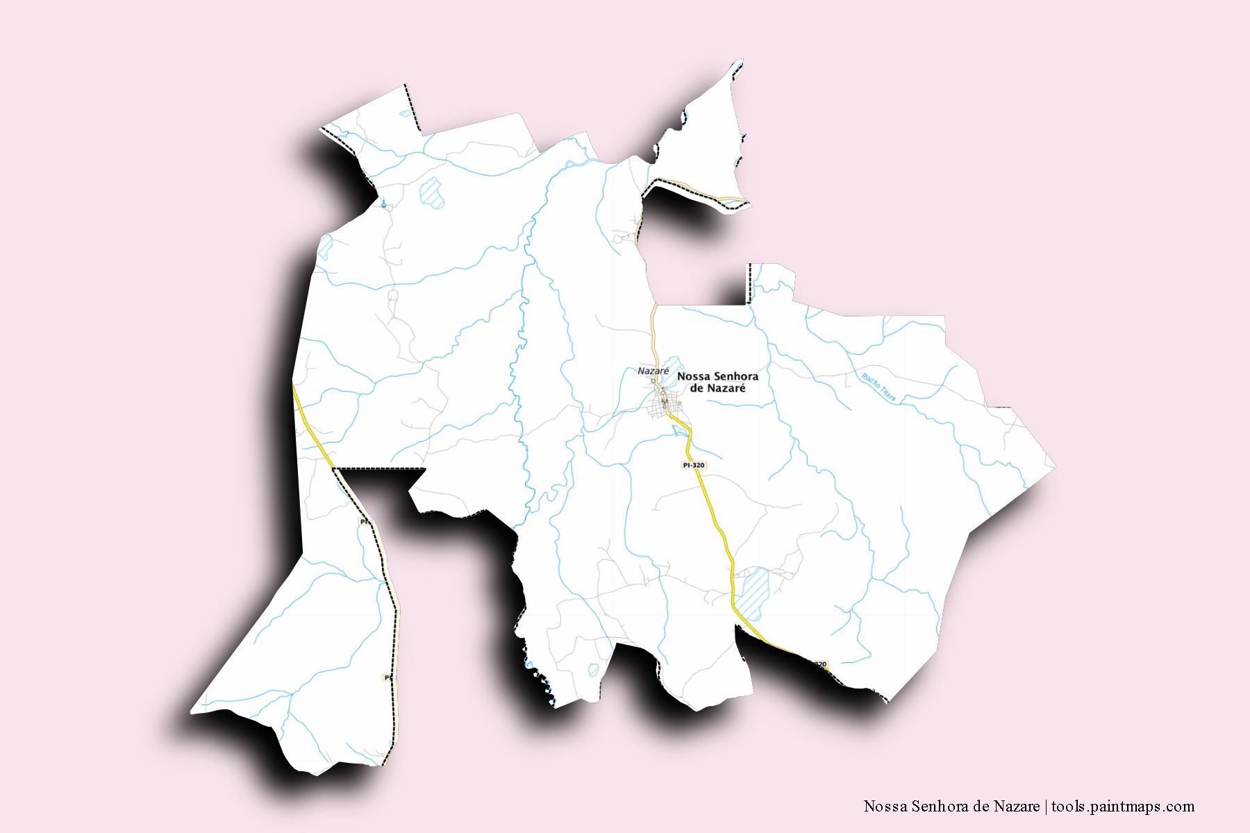 3D gölge efektli Nossa Senhora de Nazare mahalleleri ve köyleri haritası