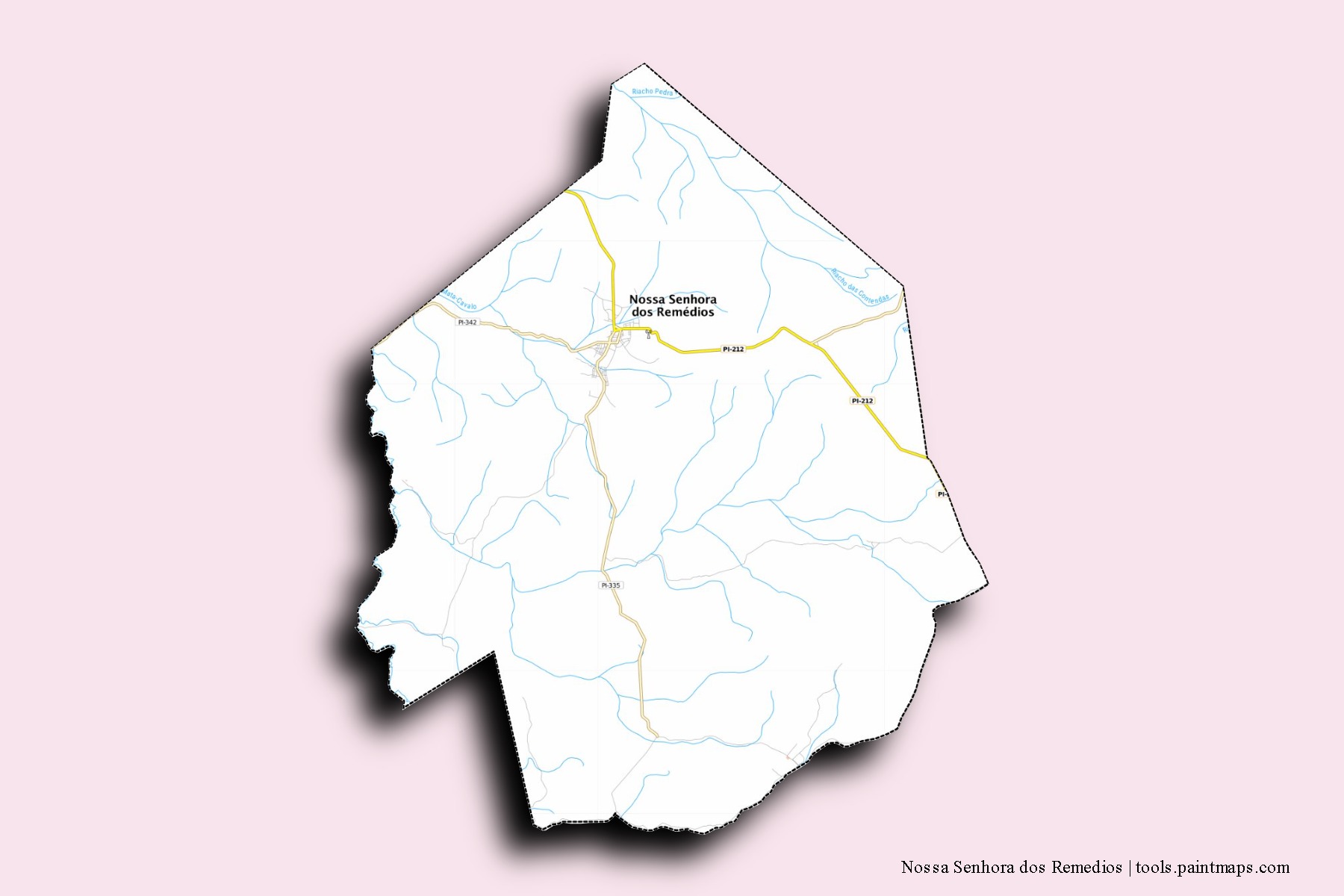 Mapa de barrios y pueblos de Nossa Senhora dos Remedios con efecto de sombra 3D