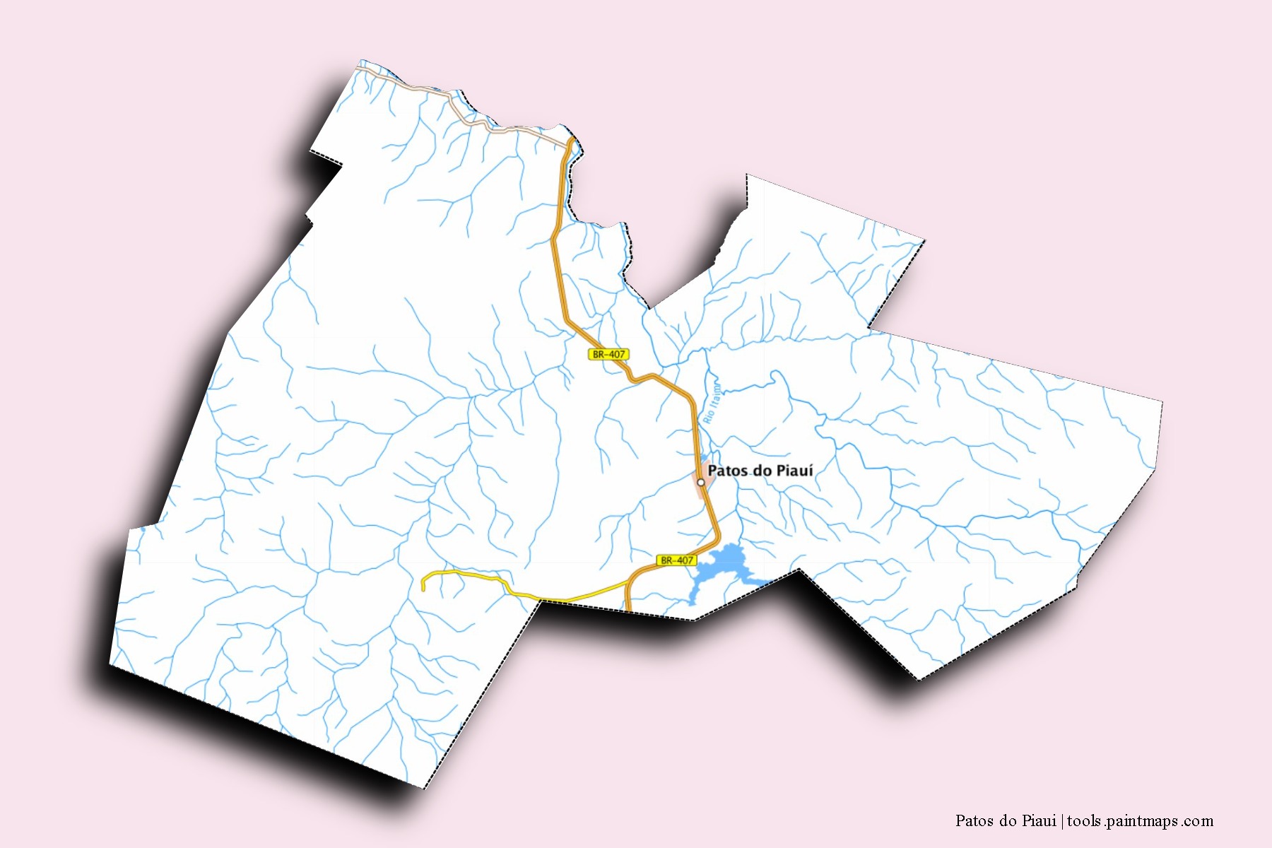 Mapa de barrios y pueblos de Patos do Piaui con efecto de sombra 3D